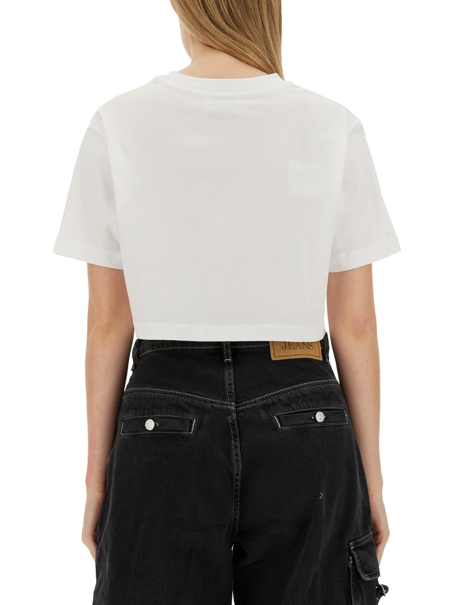 Shop M05ch1n0 Jeans Cropped T-shirt In White