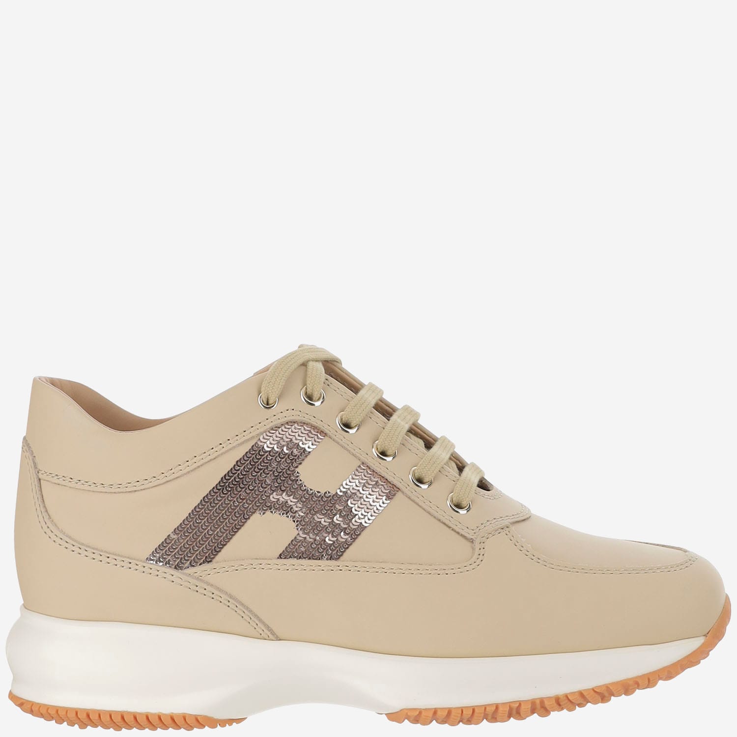 Hogan Woman Sneakers Khaki Size 10 Soft Leather In Neutral