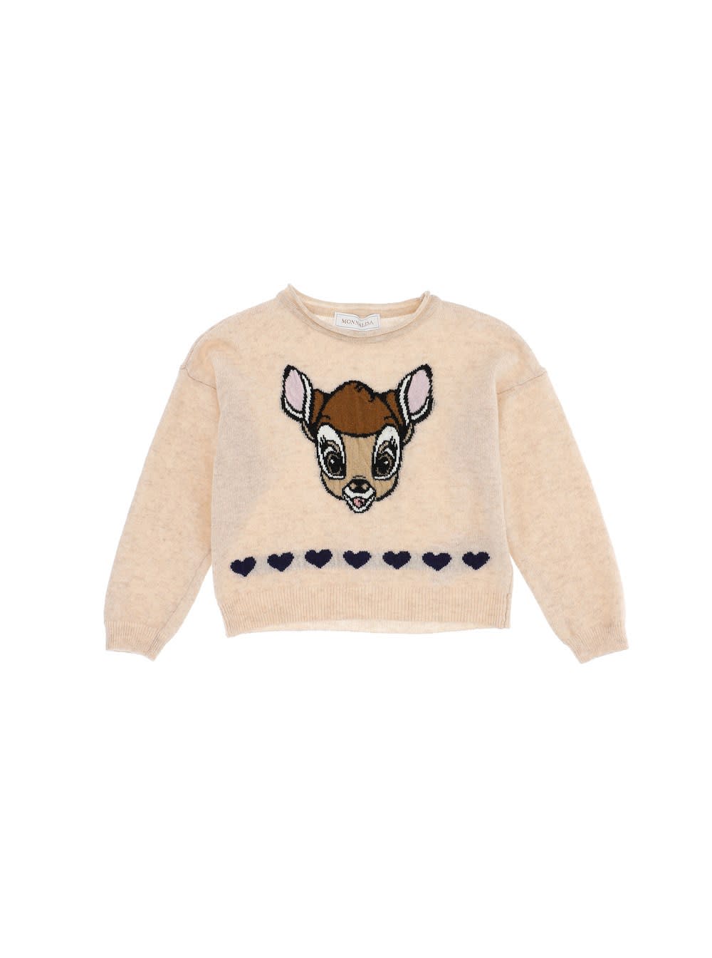 Monnalisa Beige Wool Sweater With Bamby Print