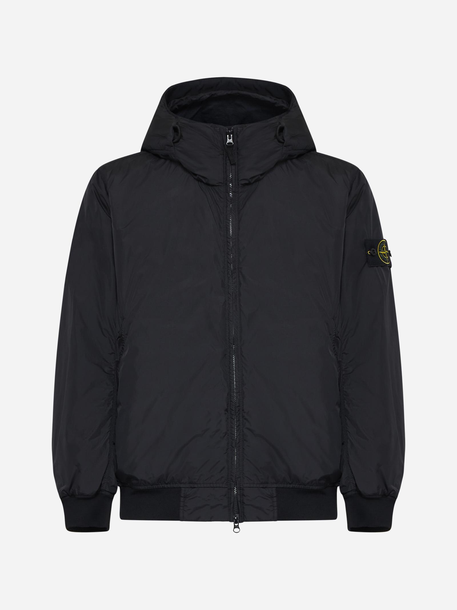 Shop Stone Island Hooded Nylon Down Jacket In Black