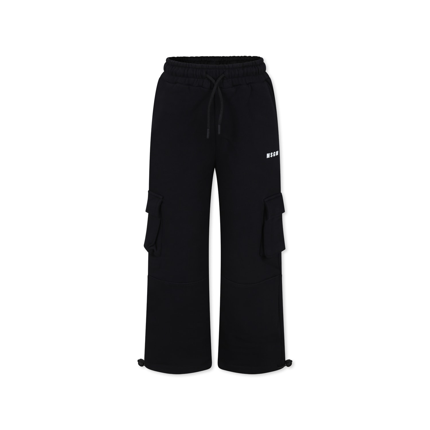 MSGM BLACK TROUSERS FOR KIDS WITH LOGO 