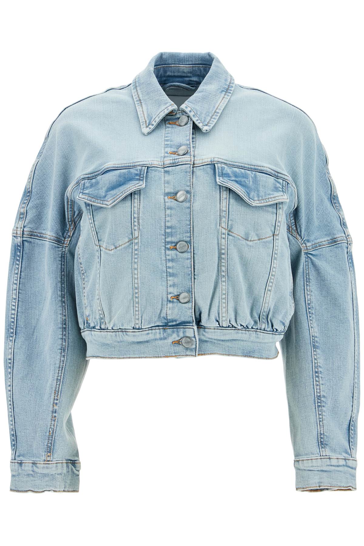 Shop Ganni Stretch Denim Bomber Jacket In 8 In Tint Wash (blue)