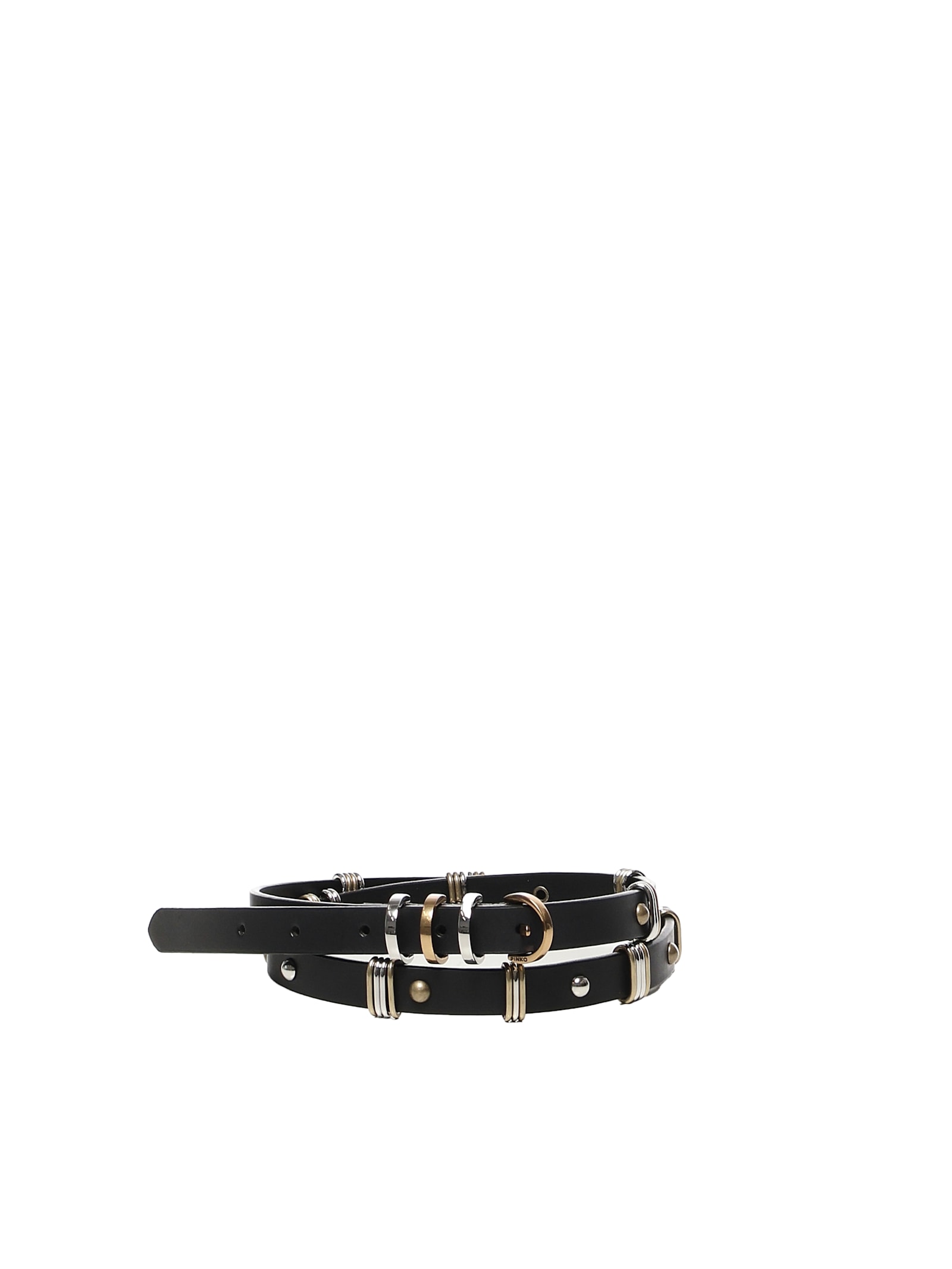 Pinko Leather Belt With Adjustable Length And Metallic Accents In Black