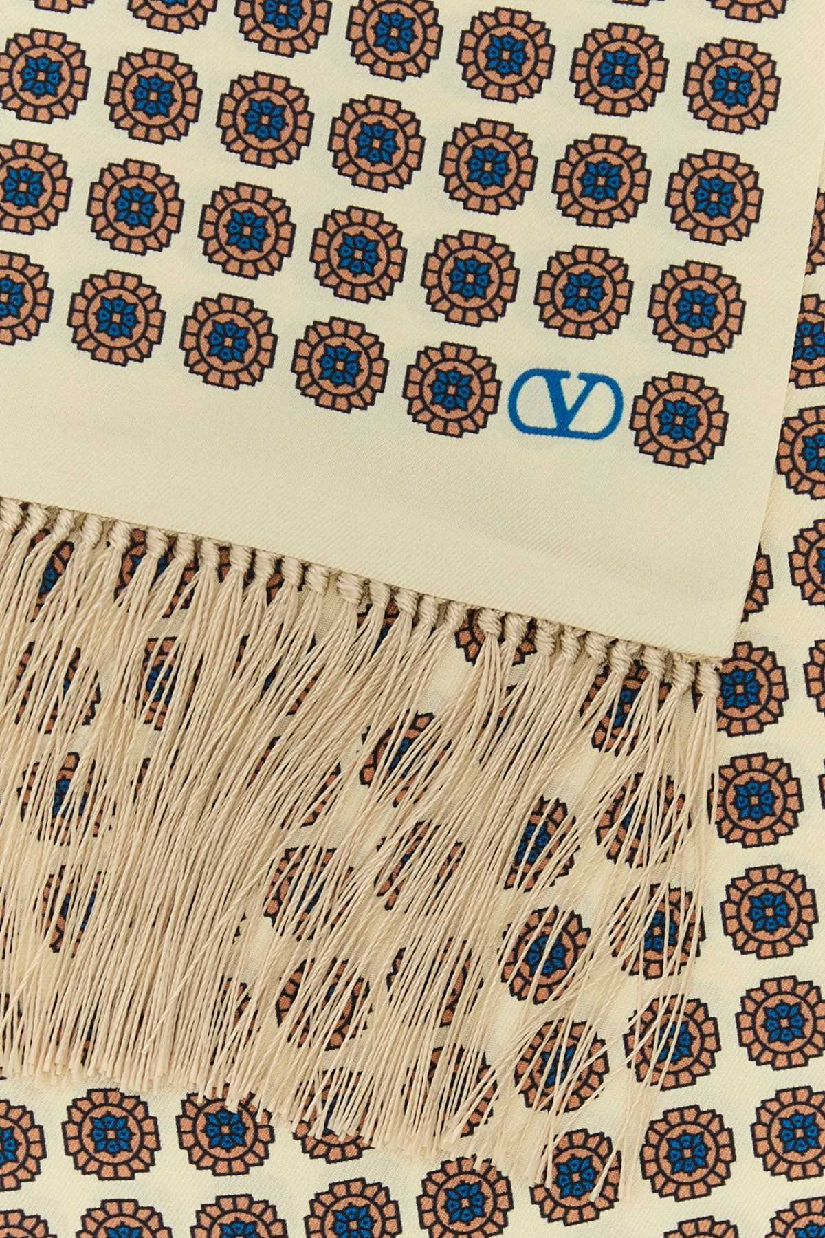 Valentino Foulard In Seta Stampata Uomo In Beigearancioazzurro