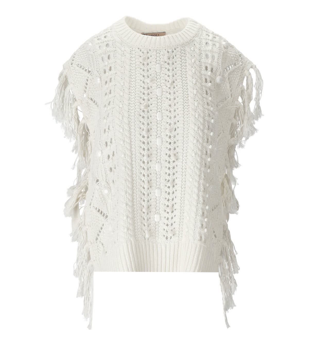 TWINSET TWINSET WHITE PONCHO JUMPER WITH STONES
