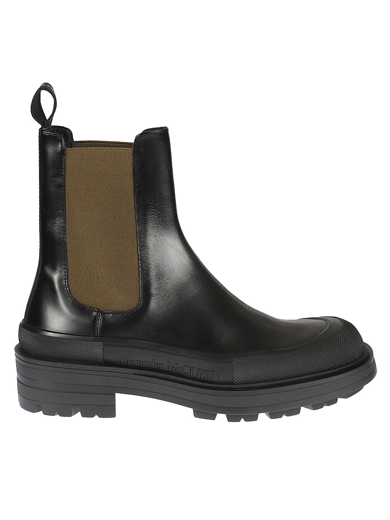 Alexander Mcqueen Black Leather Boxcar Ankle Boots In Black/silver