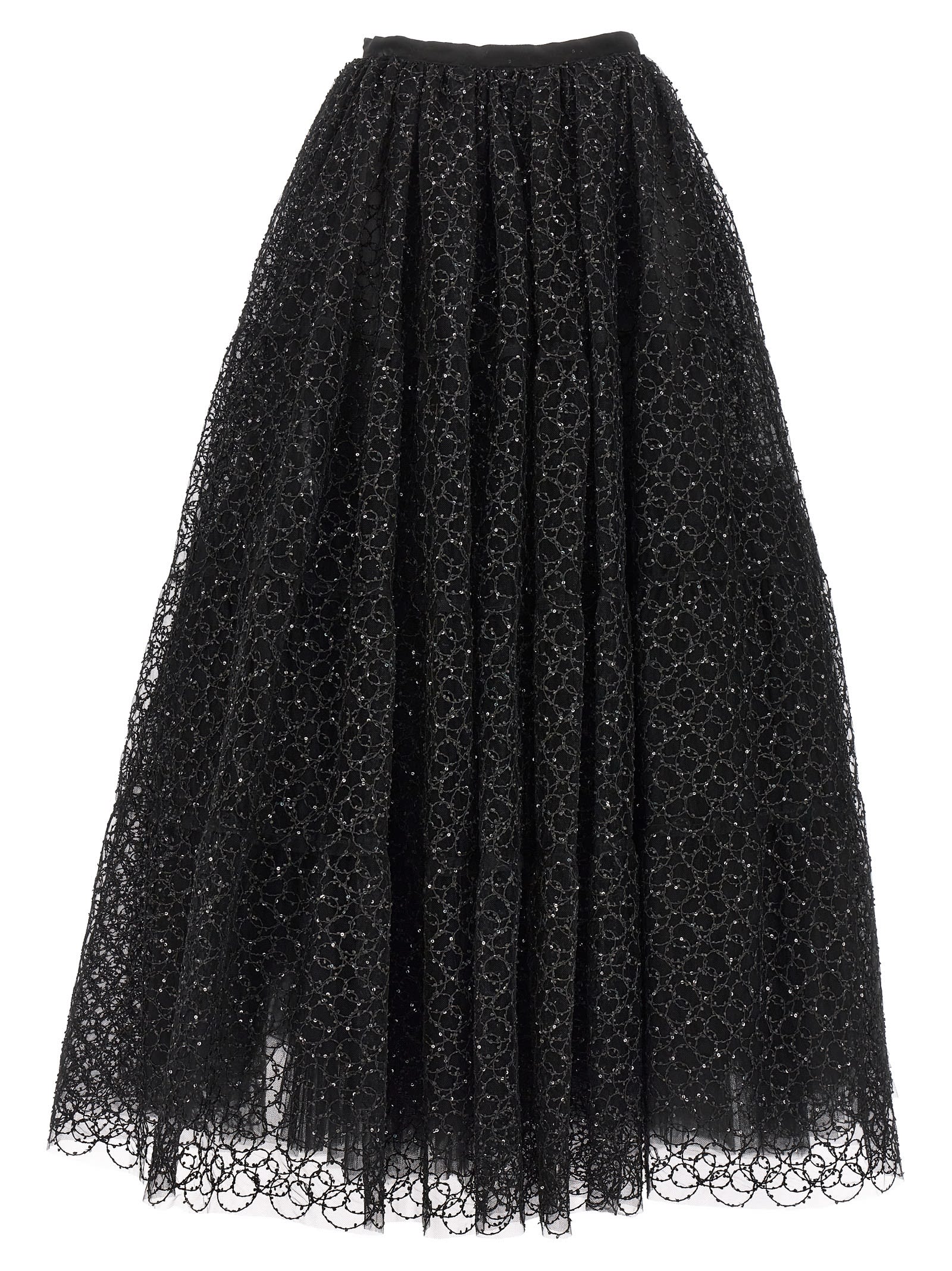 Shop Giambattista Valli Embroidered Tulle Skirt In Black