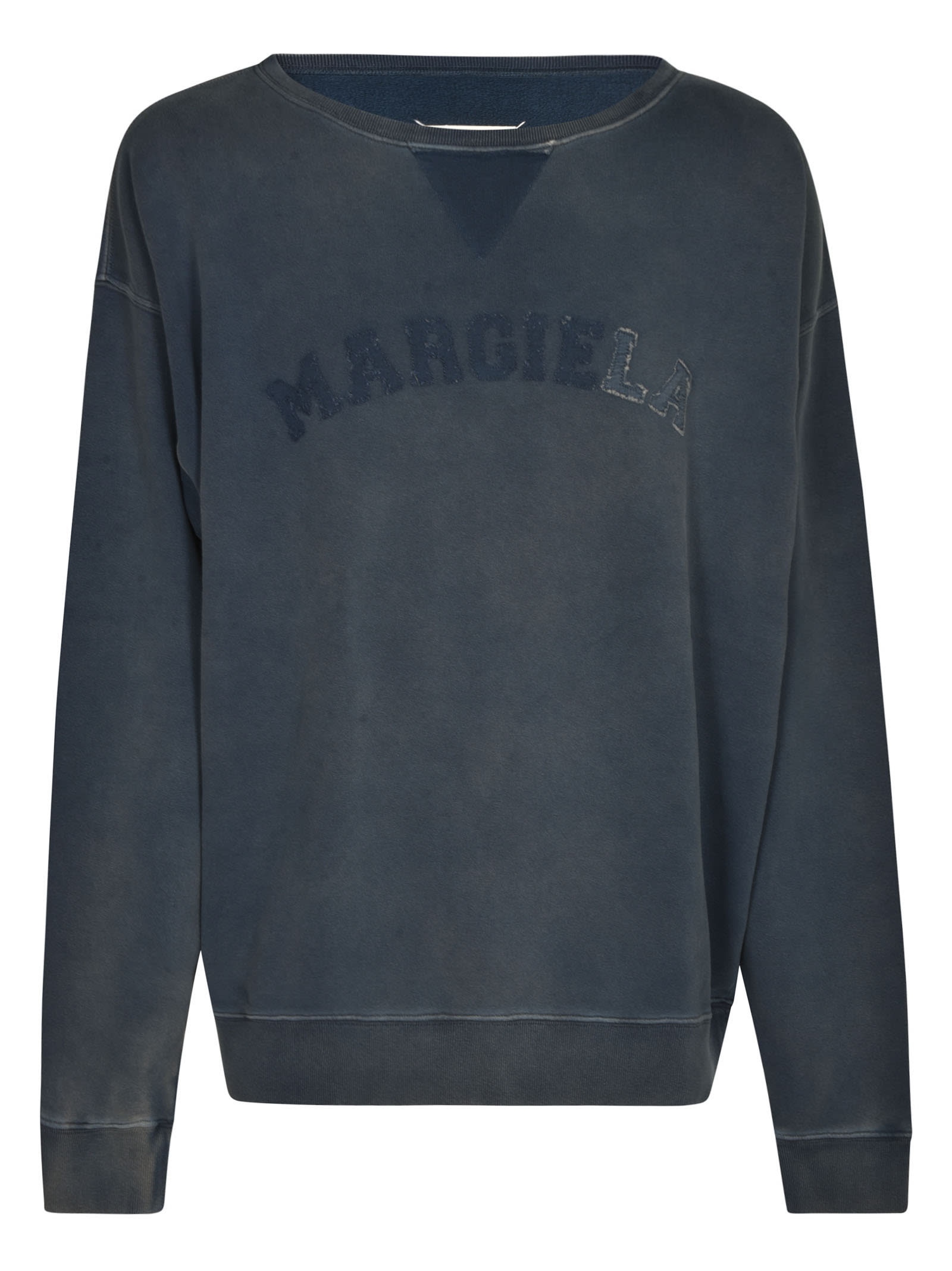 Shop Maison Margiela Vintage Effect Logo Embroidered Sweatshirt In Blue