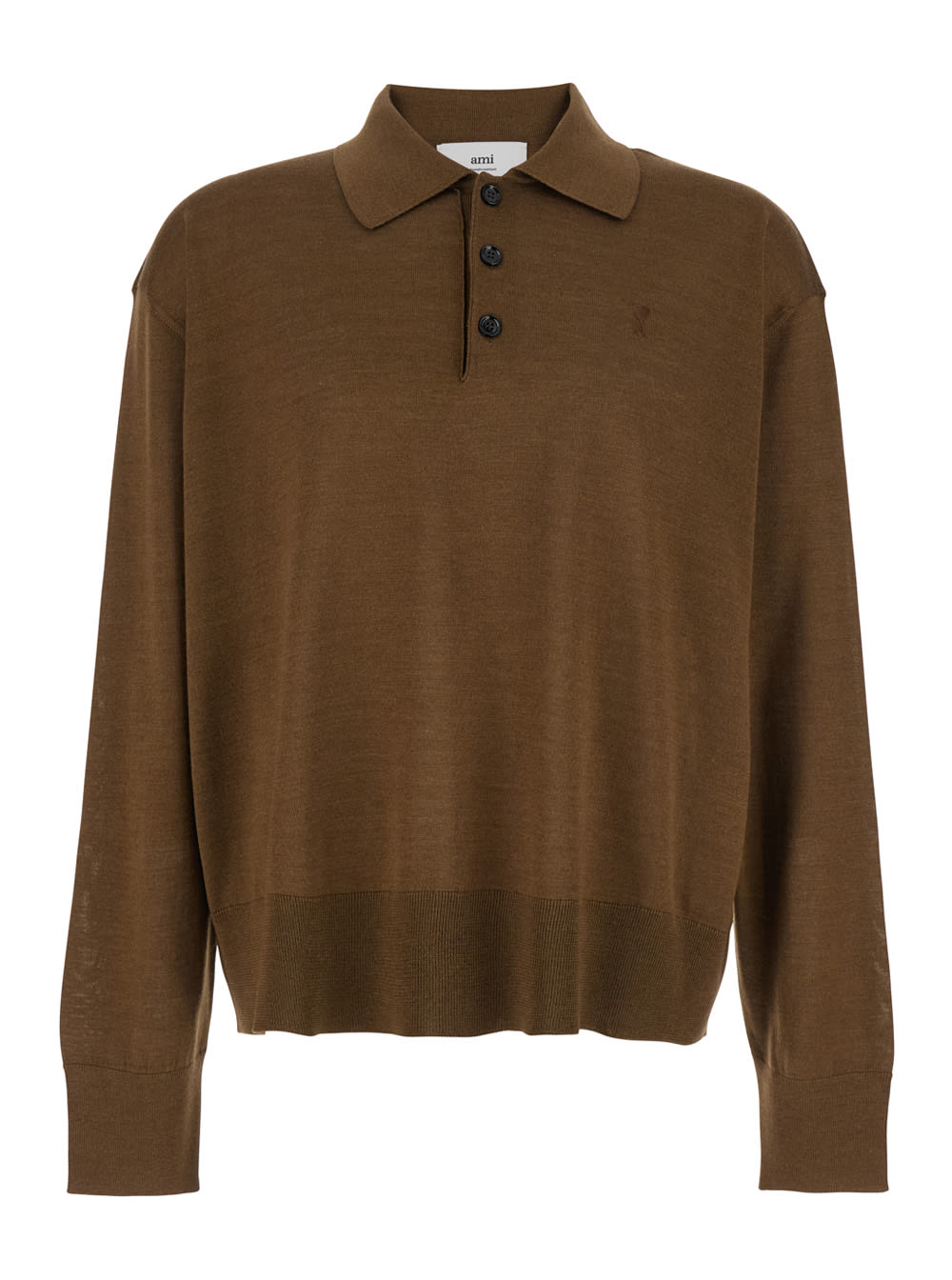 Brown Polo Shirt With Classic Collar And Logo Embroidery On The Front In Wool And Silk Man