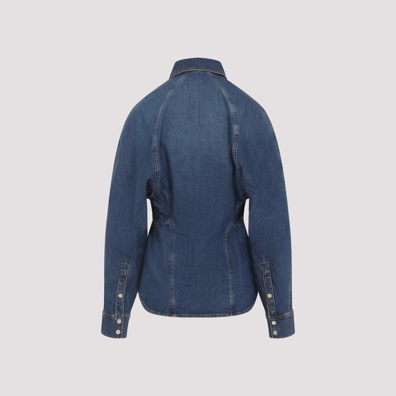 Alaïa Mineral Blue Cotton Curved Shirt With Pointed Collar In Blue