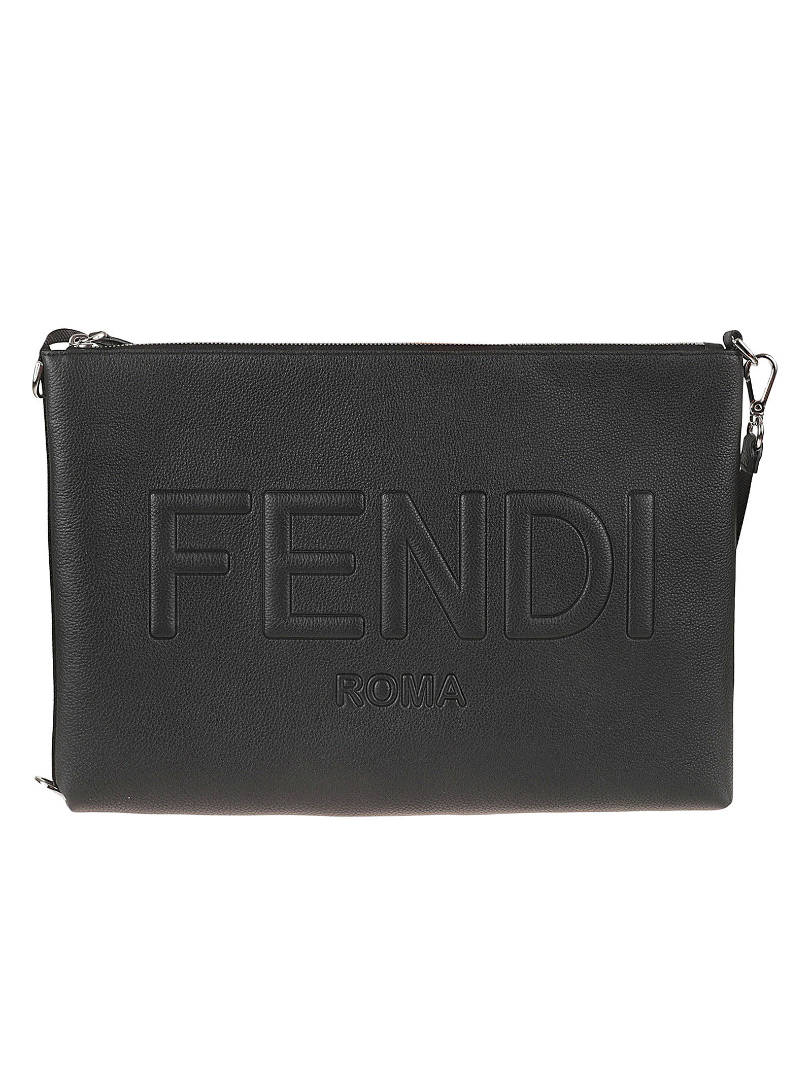Fendi Logo Embossed Top Zip Clutch