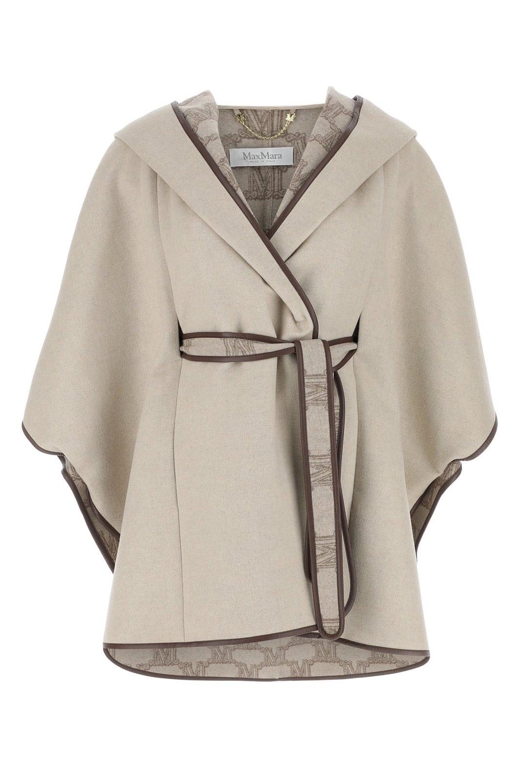Shop Max Mara All-over Monogram Motif Belted Coat In Dove Grey