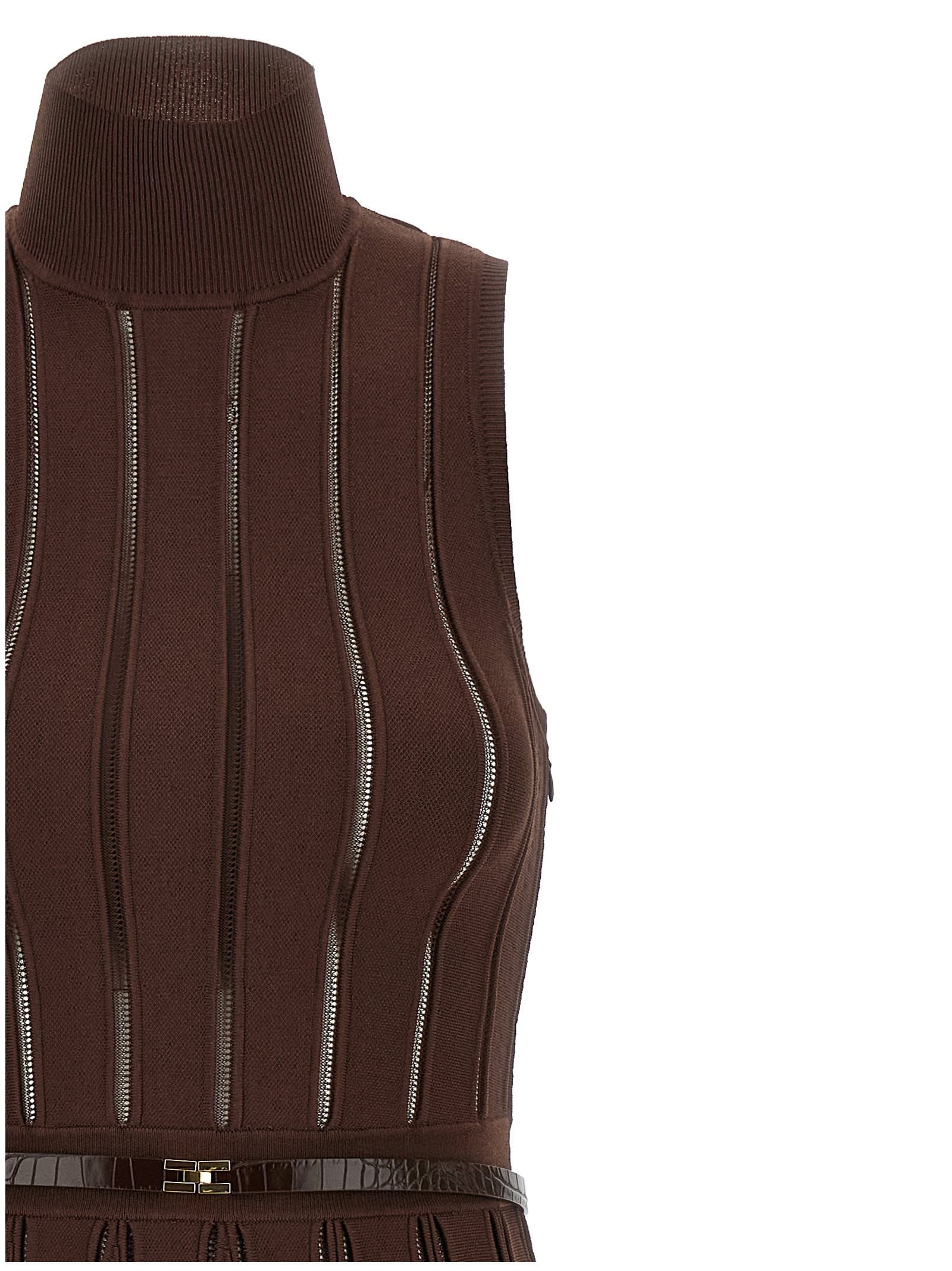 Elisabetta Franchi Weft Dress À Jour In Brown
