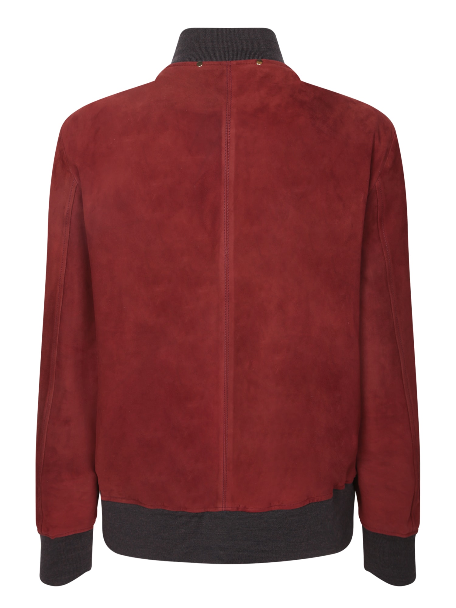 Paul Smith Red Suede Bomber Jacket With Ribbed Details In Red