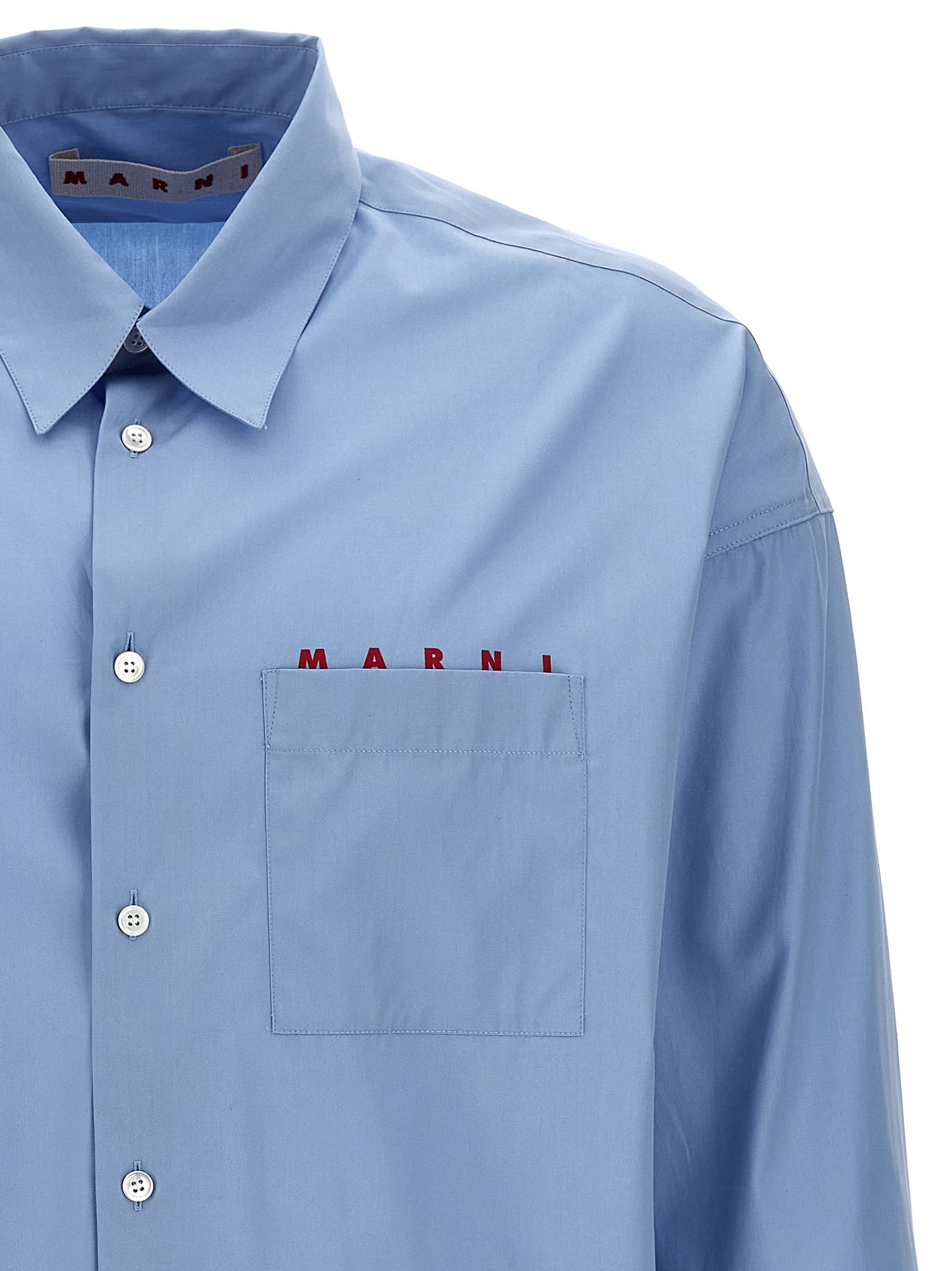 Shop Marni Logo Print Shirt In Light Blue