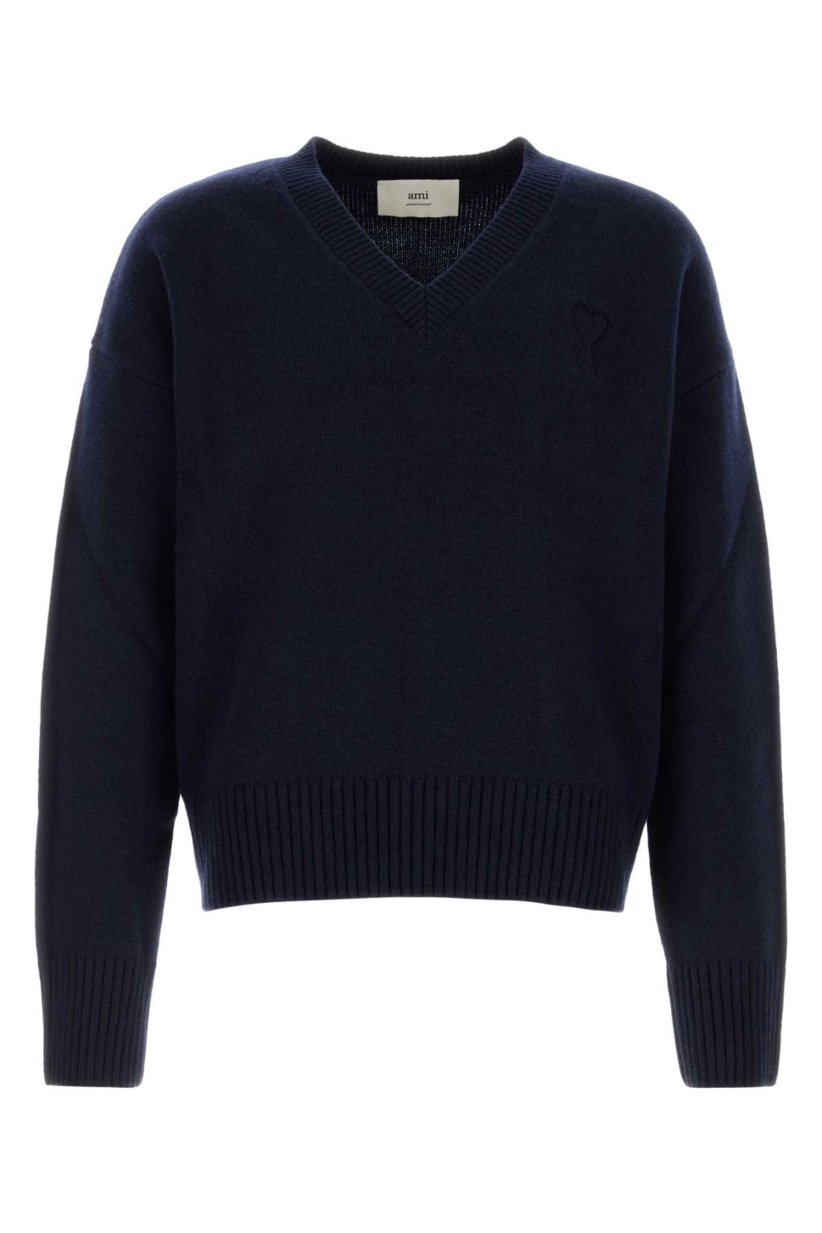 Shop Ami Alexandre Mattiussi Navy Blue Wool Blend Oversize Sweater In Navyblue