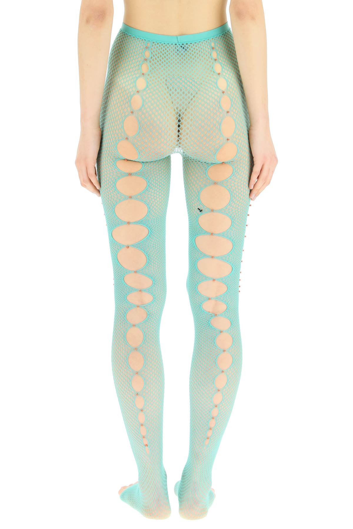 Shop Rui Mesh Stockings With Cut-out And Beads In Seafoam (green)