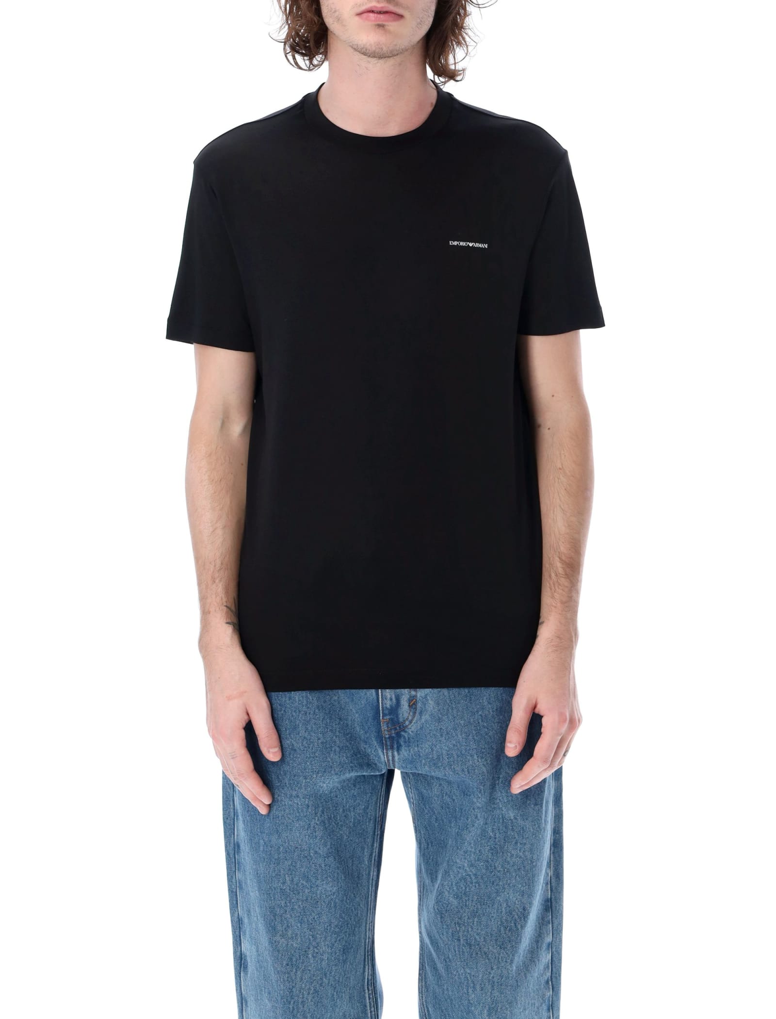 Giorgio Armani T-shirt With Micro Logo Lettering  In Black