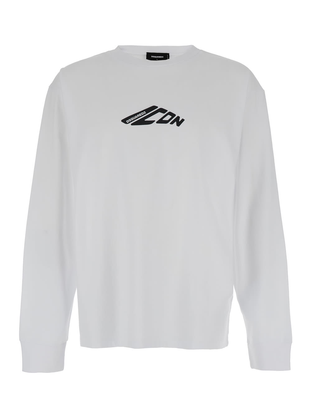 Shop Dsquared2 White Long Sleeve T-shirt With Contrasting Icon Print In Cotton Man