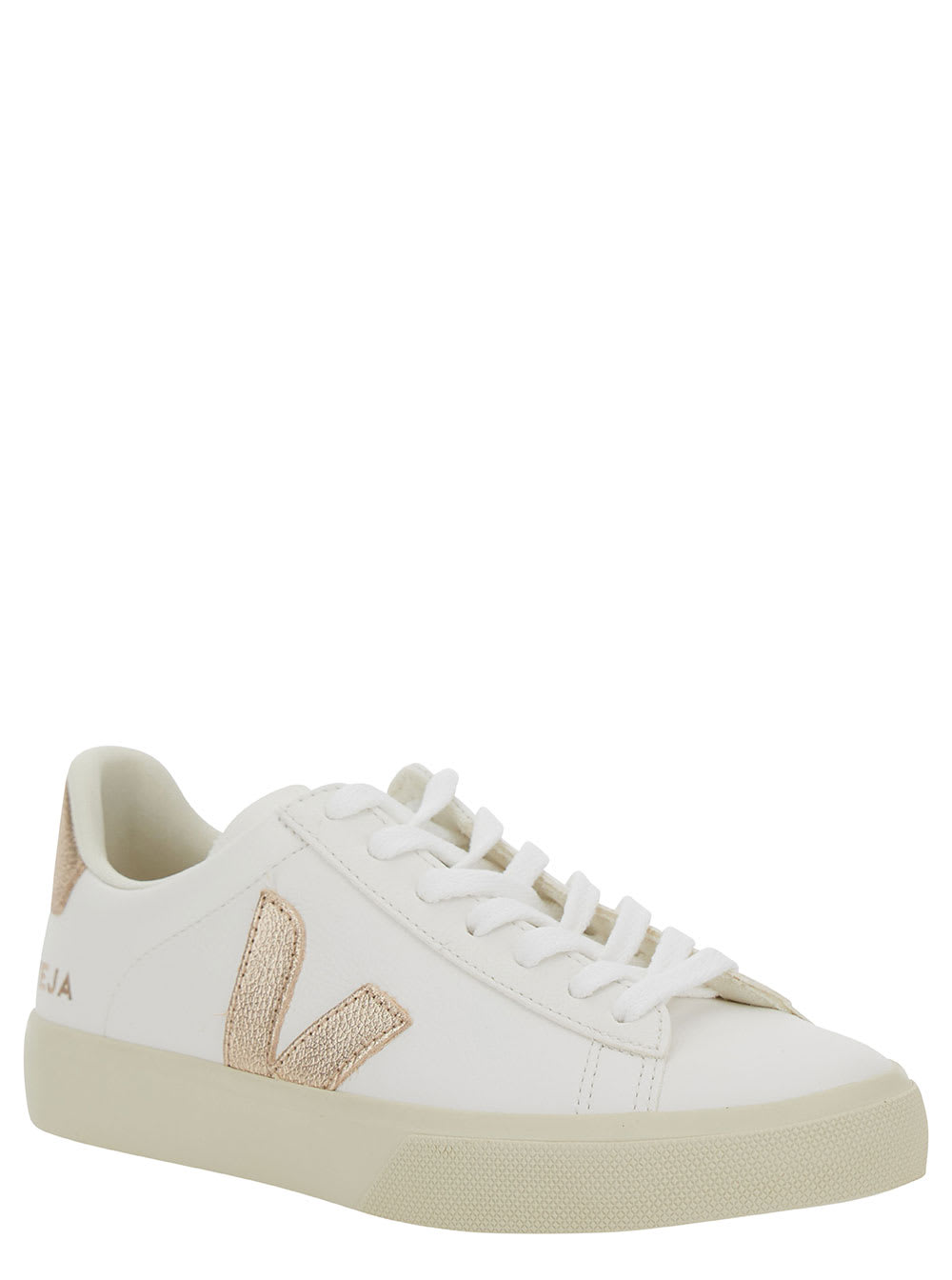 Veja Campo White Low Top Sneakers With Metallic Logo In Leather Woman In Multi