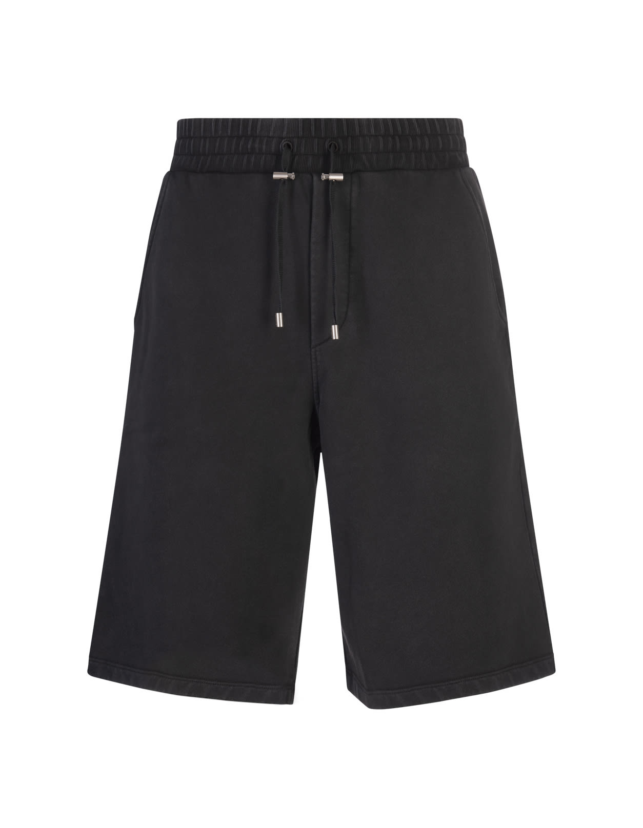 Shop Balmain Black Cotton Bermuda Shorts With  Vintage Logo