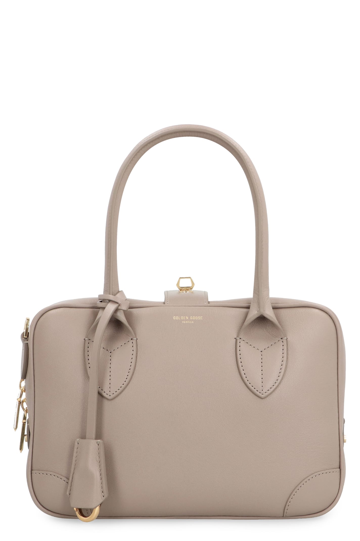 Shop Golden Goose Vita Leather Handbag In Taupe