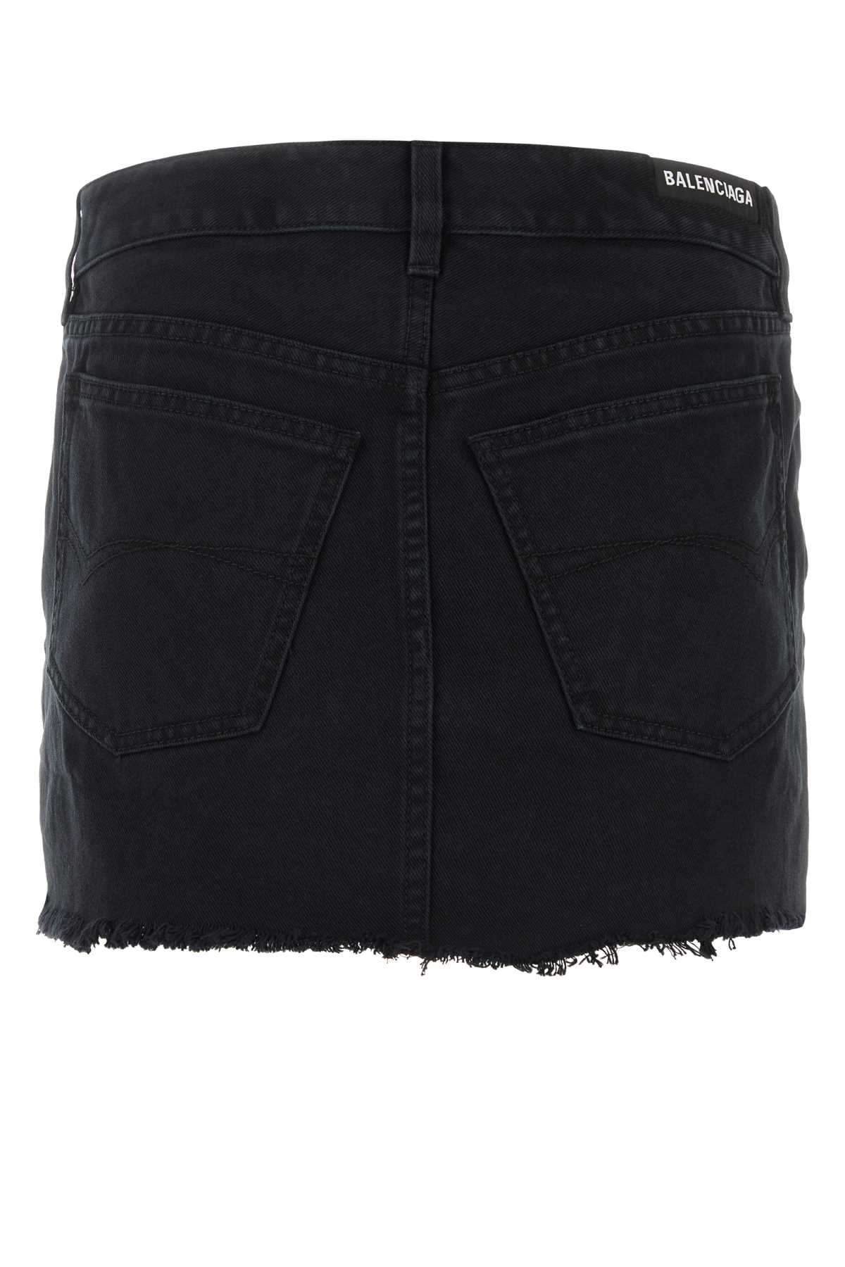 Shop Balenciaga Black Denim Mini Skirt In Peachpitchblack