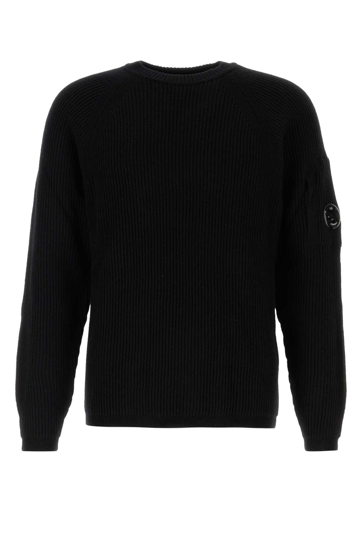 Shop C.p. Company Rib Trim Plain Knit Sweater In Nero