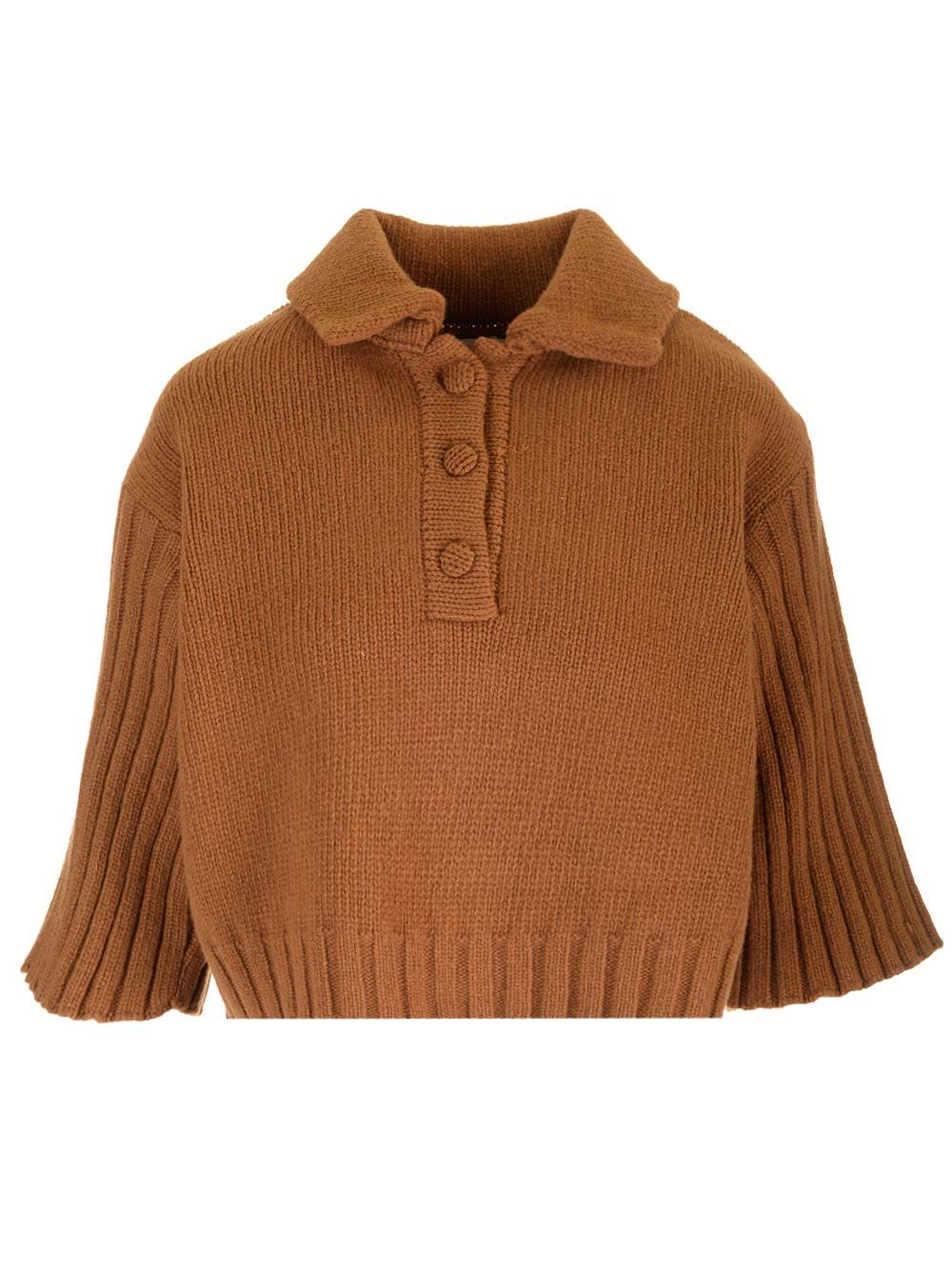 Shop Dries Van Noten Knitted Cropped Sweater In Brown