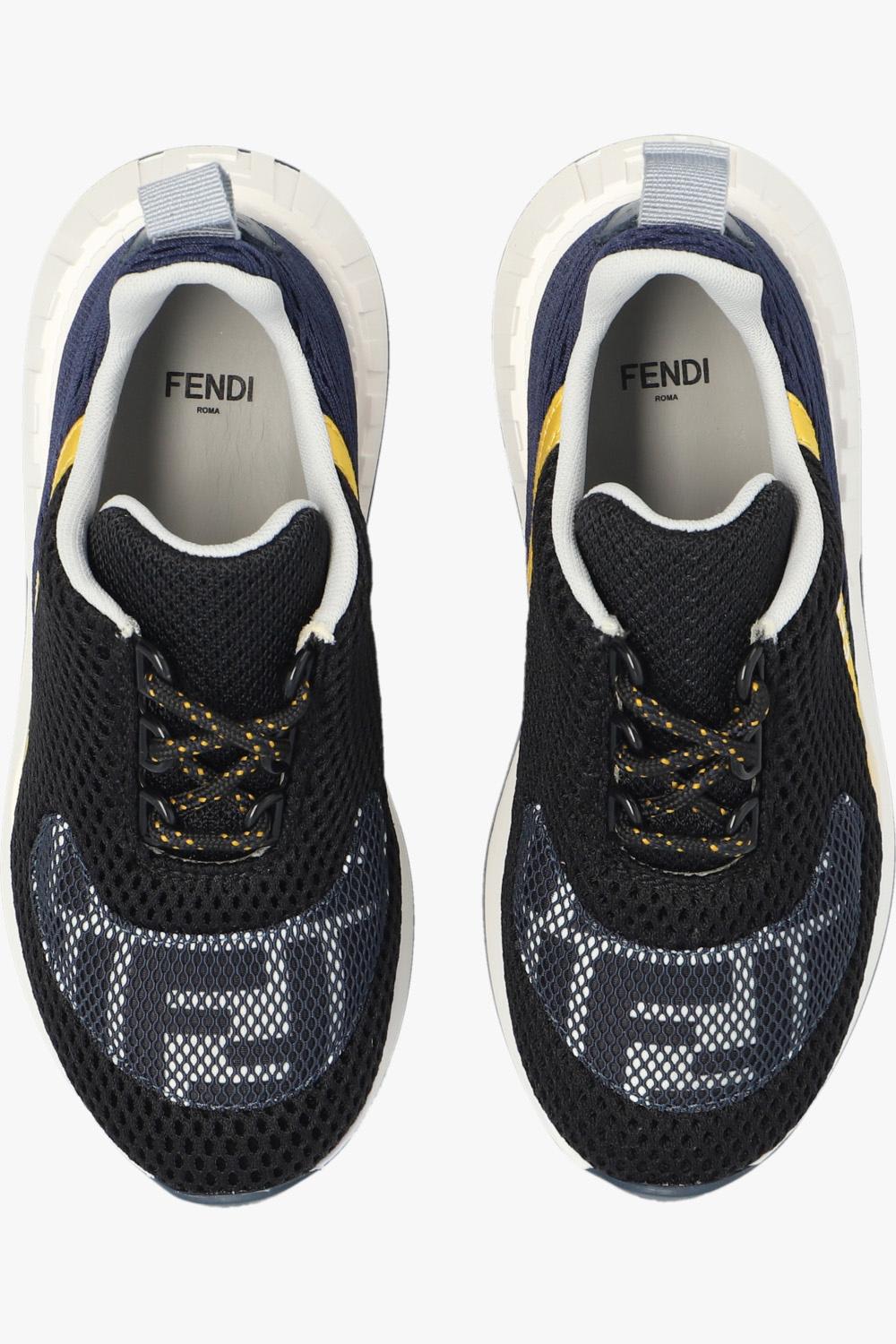 Shop Fendi Sneakers With Logo In Blu Nero Celeste