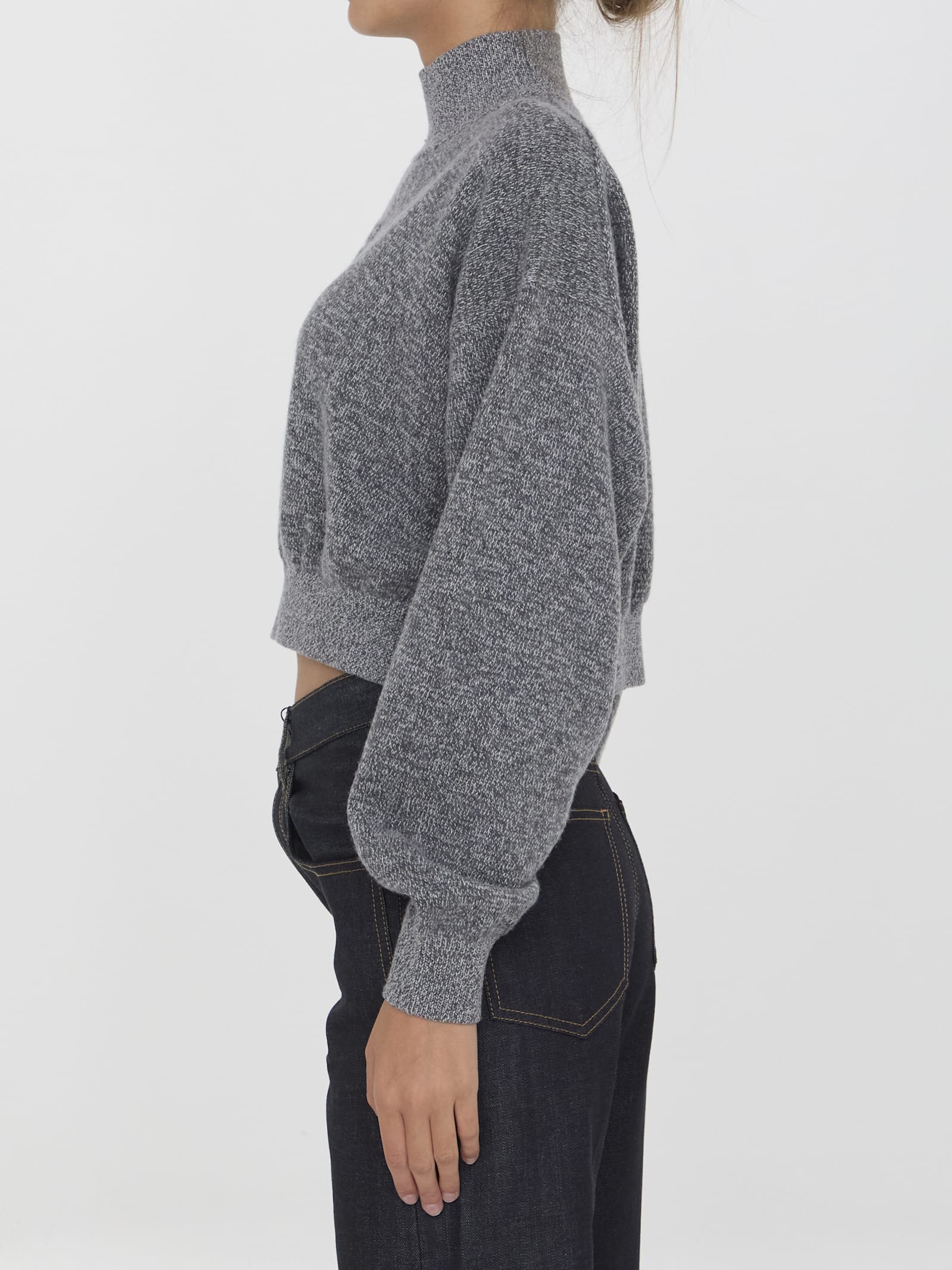 Shop Alexander Wang Cropped Sweater With Embossed Logo In Grey