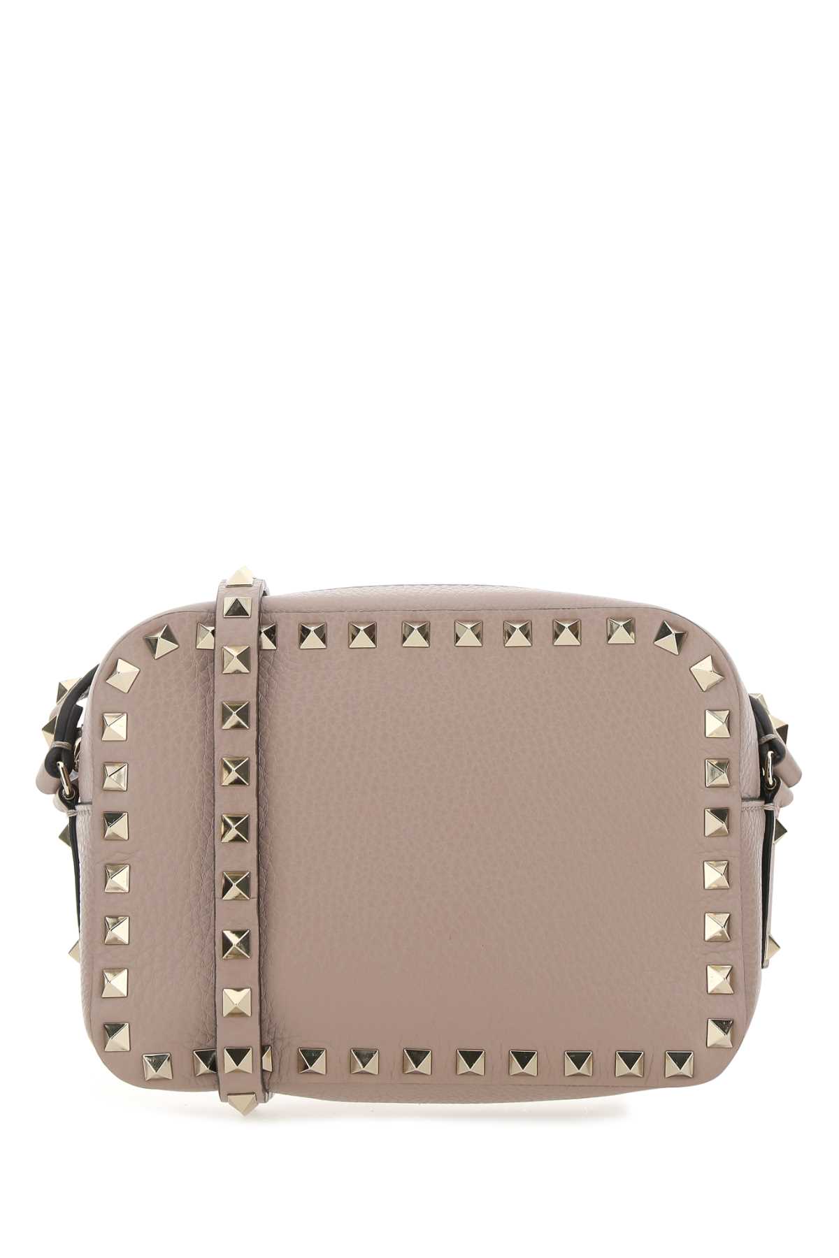 Shop Valentino Antiqued Pink Leather Rockstud Crossbody Bag In Poudre