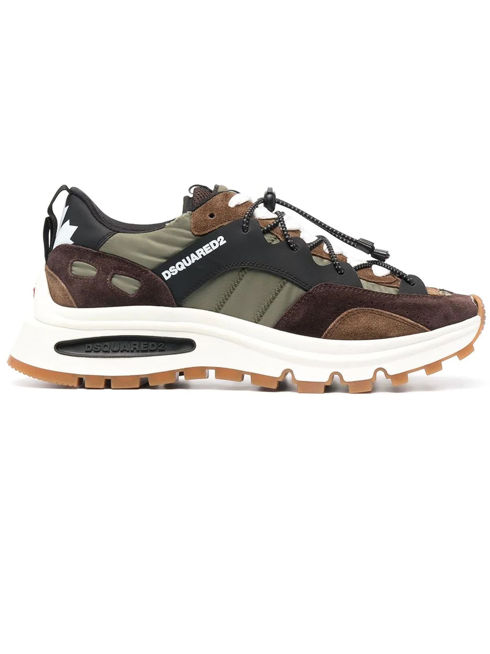Dsquared2 Green And Brown Calf Leather Low Tp Sneakers