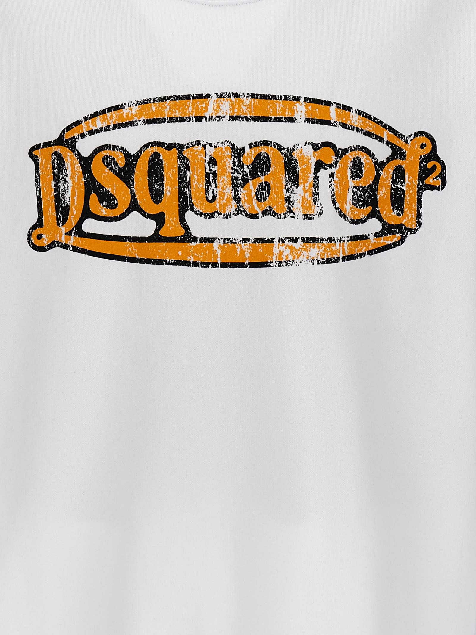 Dsquared2 Crew Neck Logo Sweatshirt In Bianco