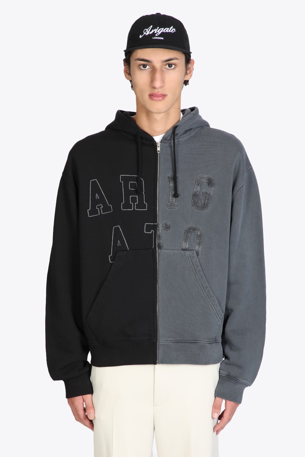 Axel Arigato Legend Zip Hoodie Washed grey and black split zip-up hoodie - Legend zip hoodie