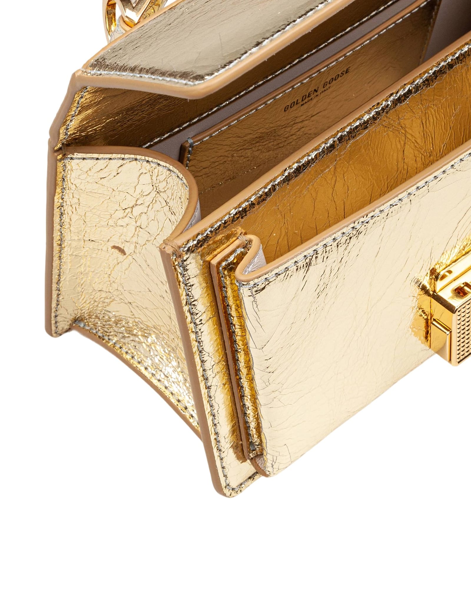 Golden Goose Venezia Small Shiny Wavy Leather Crossbody Bag In Light Gold