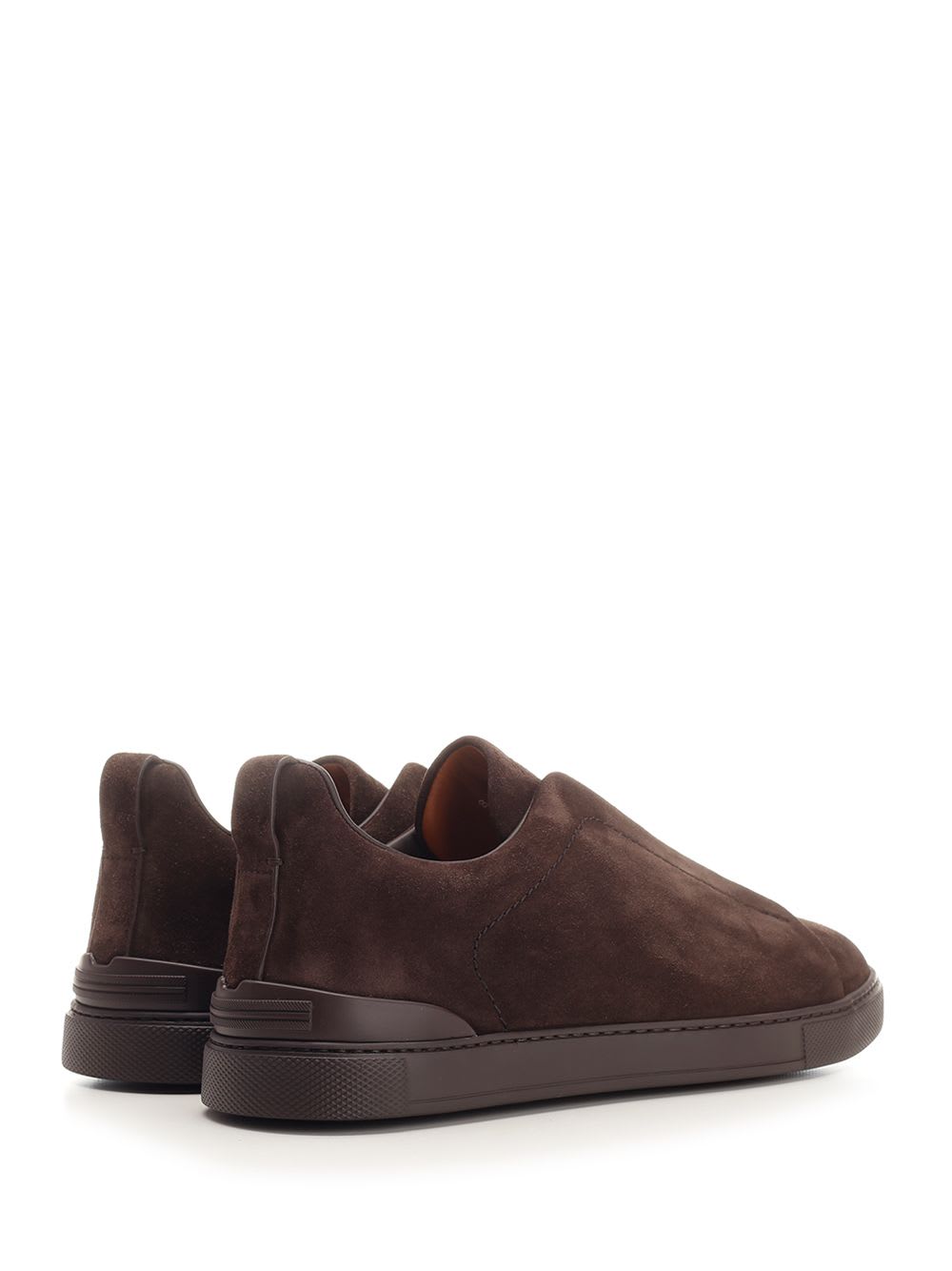 Shop Zegna Triple Stitch Sneakers In Suede Leather In Brown