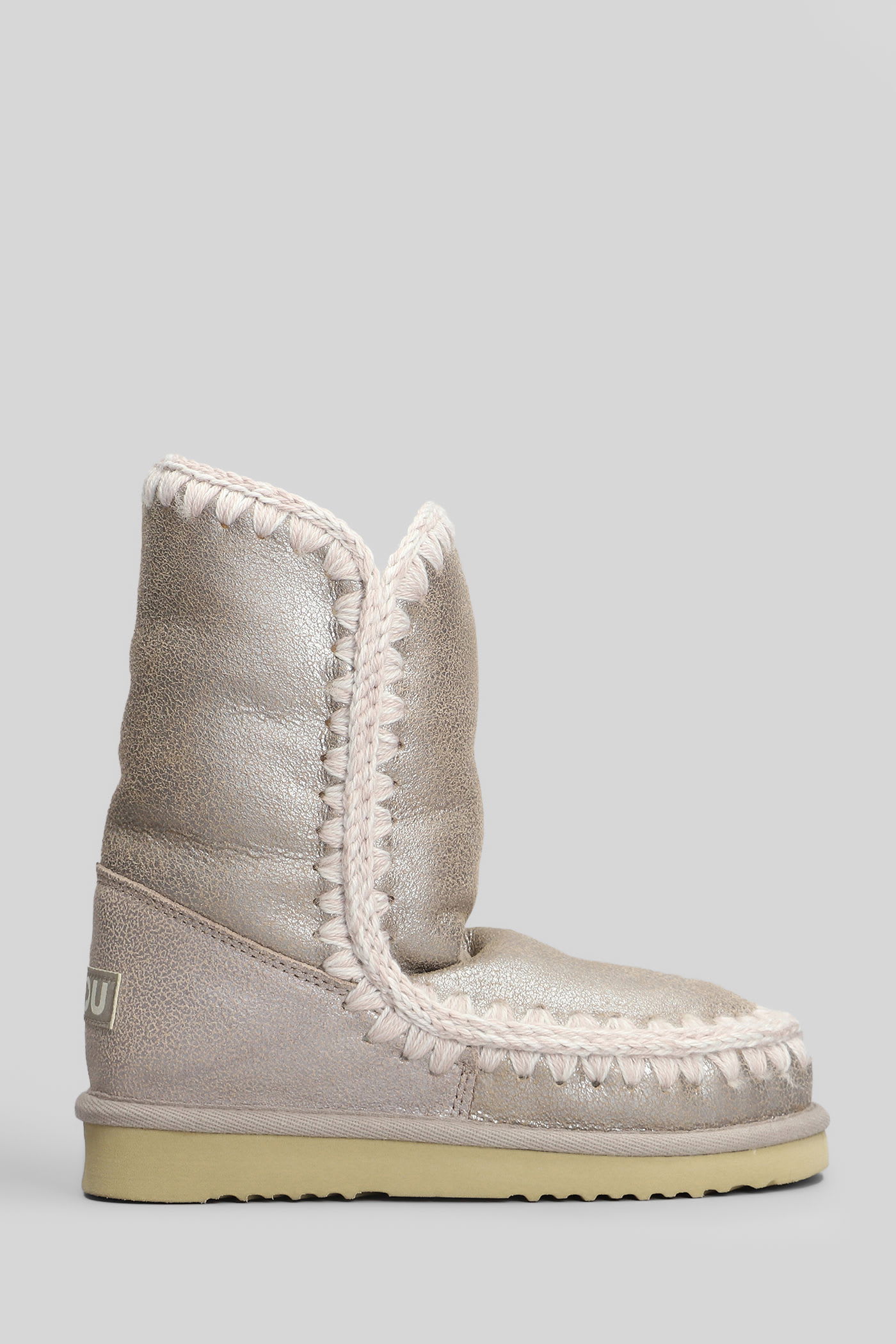 Mou Eskimo 24 Low Heels Ankle Boots In Beige Leather In Neutral
