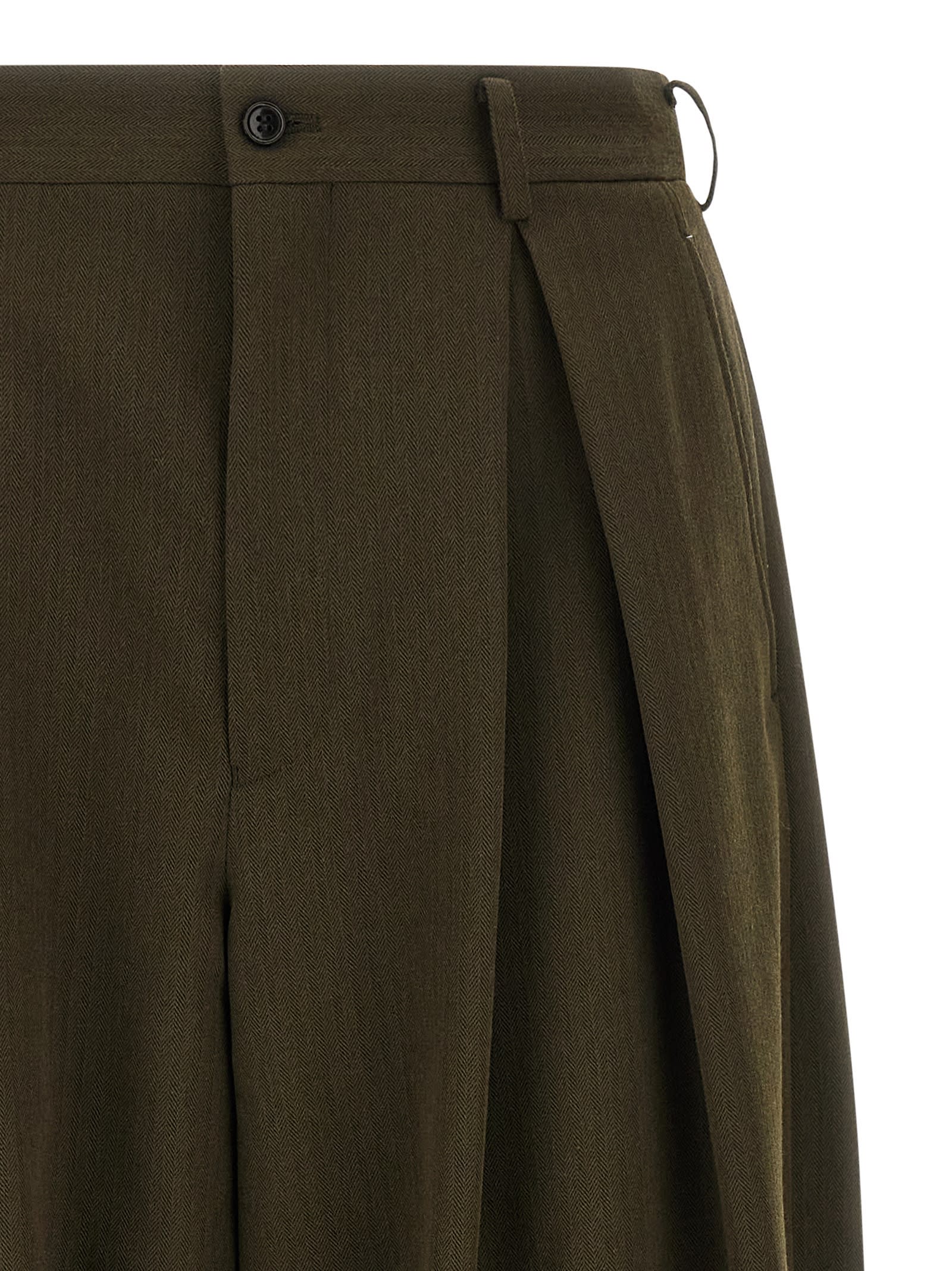 Comme Des Garçons Homme Deux Herringbone Wool Pants In Green