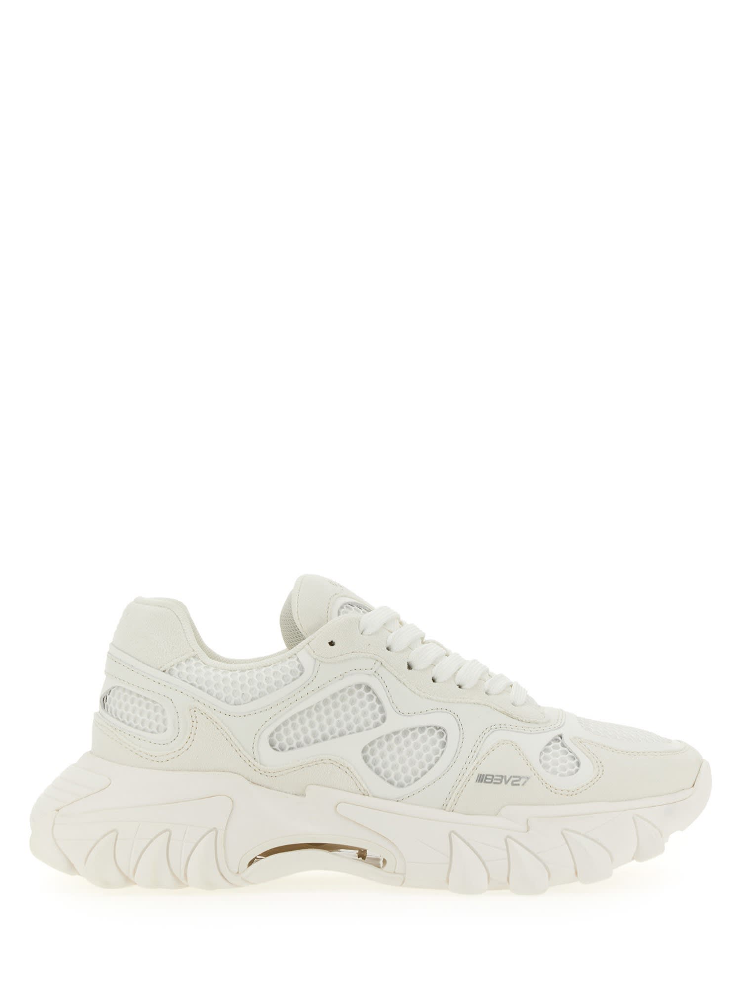 Balmain B-east Mesh And Leather Low-top Sneakers In Bianco