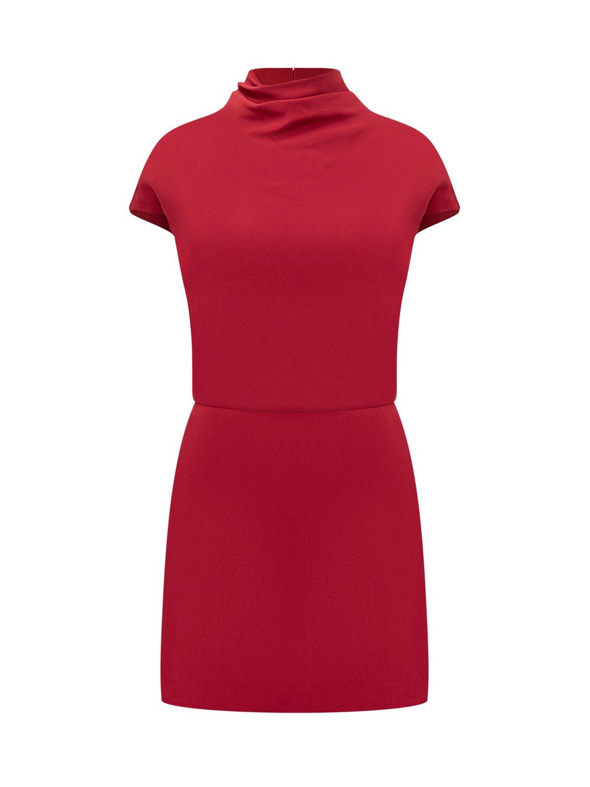 Shop Versace Draped Straight Hem Mini Dress In Lipstick Red