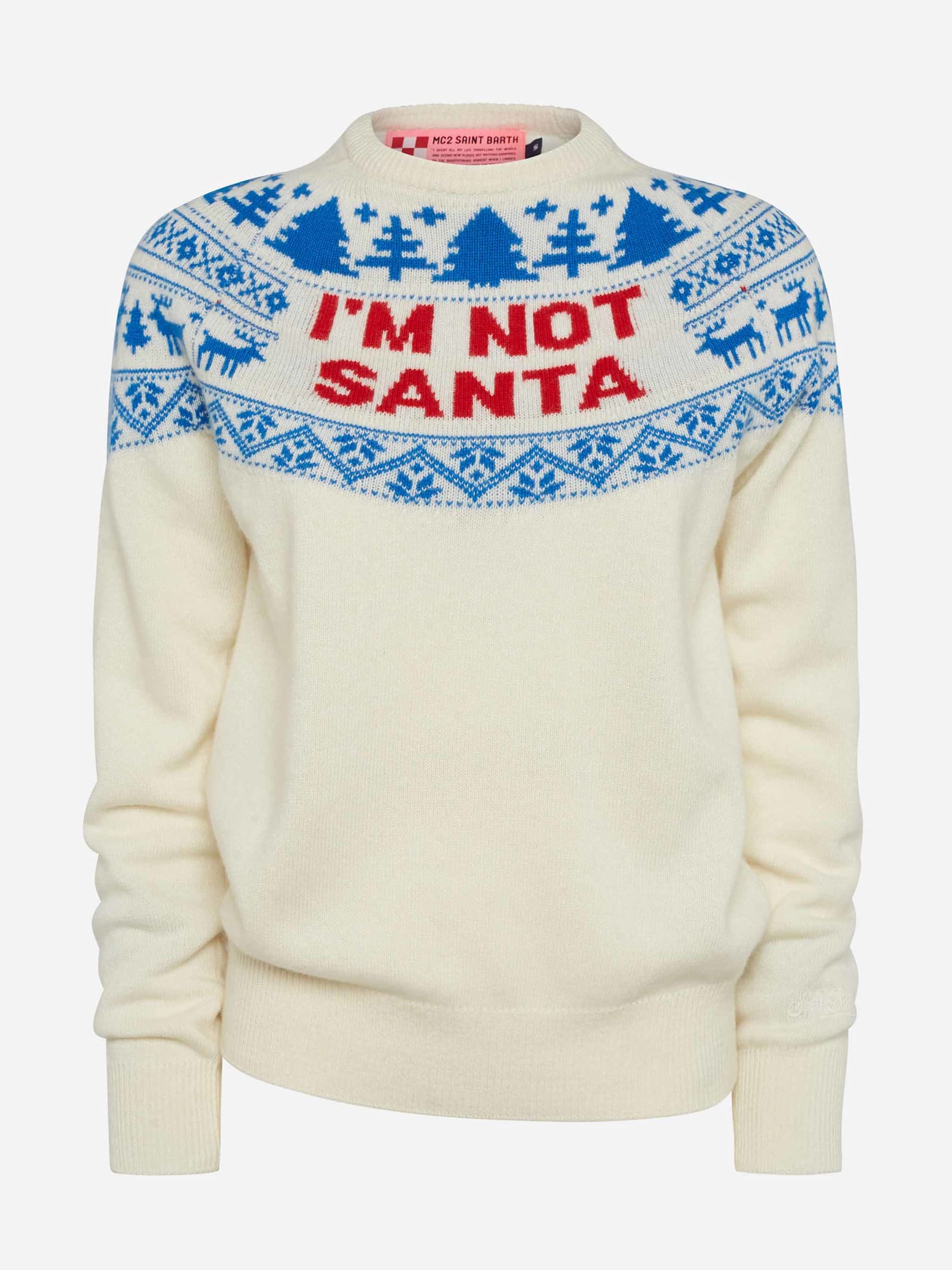 Mc2 Saint Barth White Sweater New Queen With Im Not Santa Jacquard