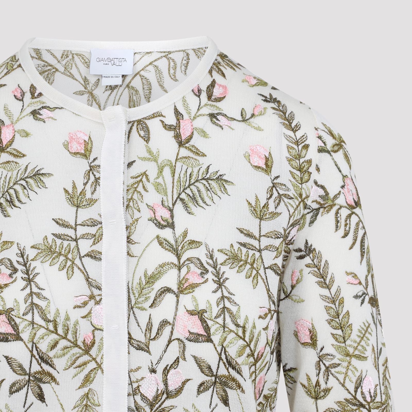 Giambattista Valli Floral-embroidered Cashmere And Silk Cardigan In Gray