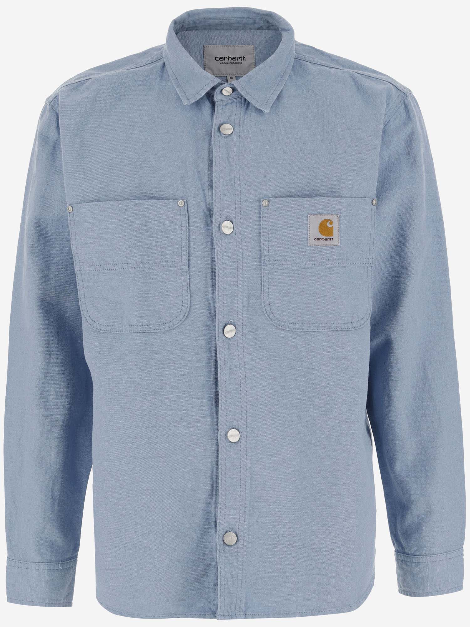 Shop Carhartt Cotton And Linen Shirt With Logo In Clear Blue