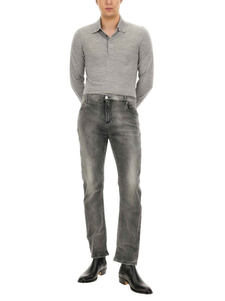 Shop Tom Ford Long-sleeved Knitted Polo Shirt In Grey