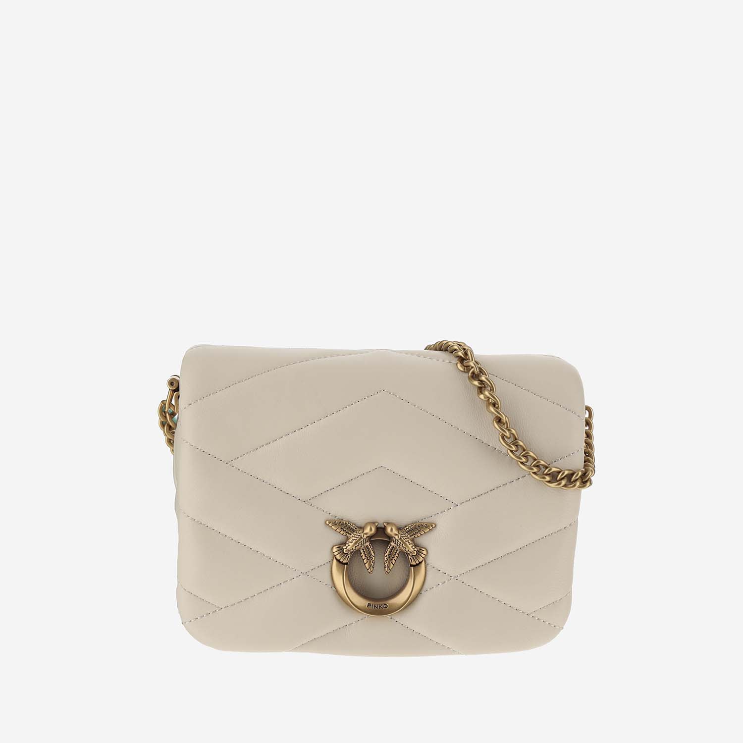 Pinko Love Birds Quilted Shoulder Bag In White