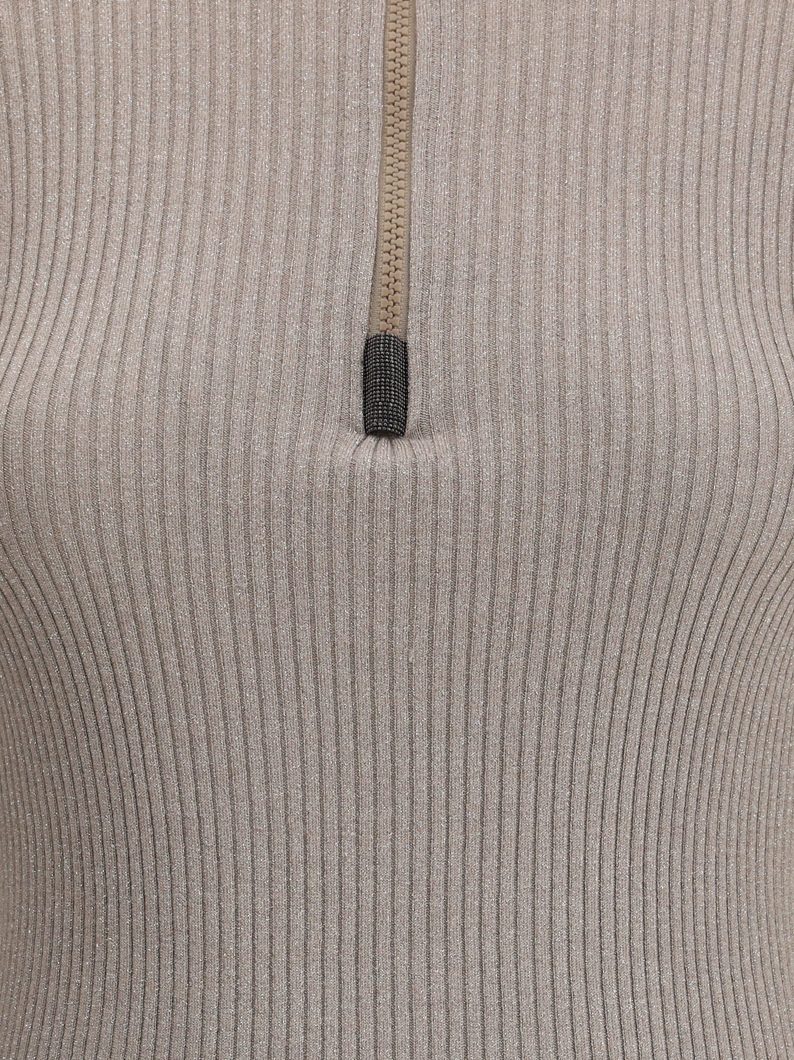 Brunello Cucinelli Women Zipped High Neck Top In Brown
