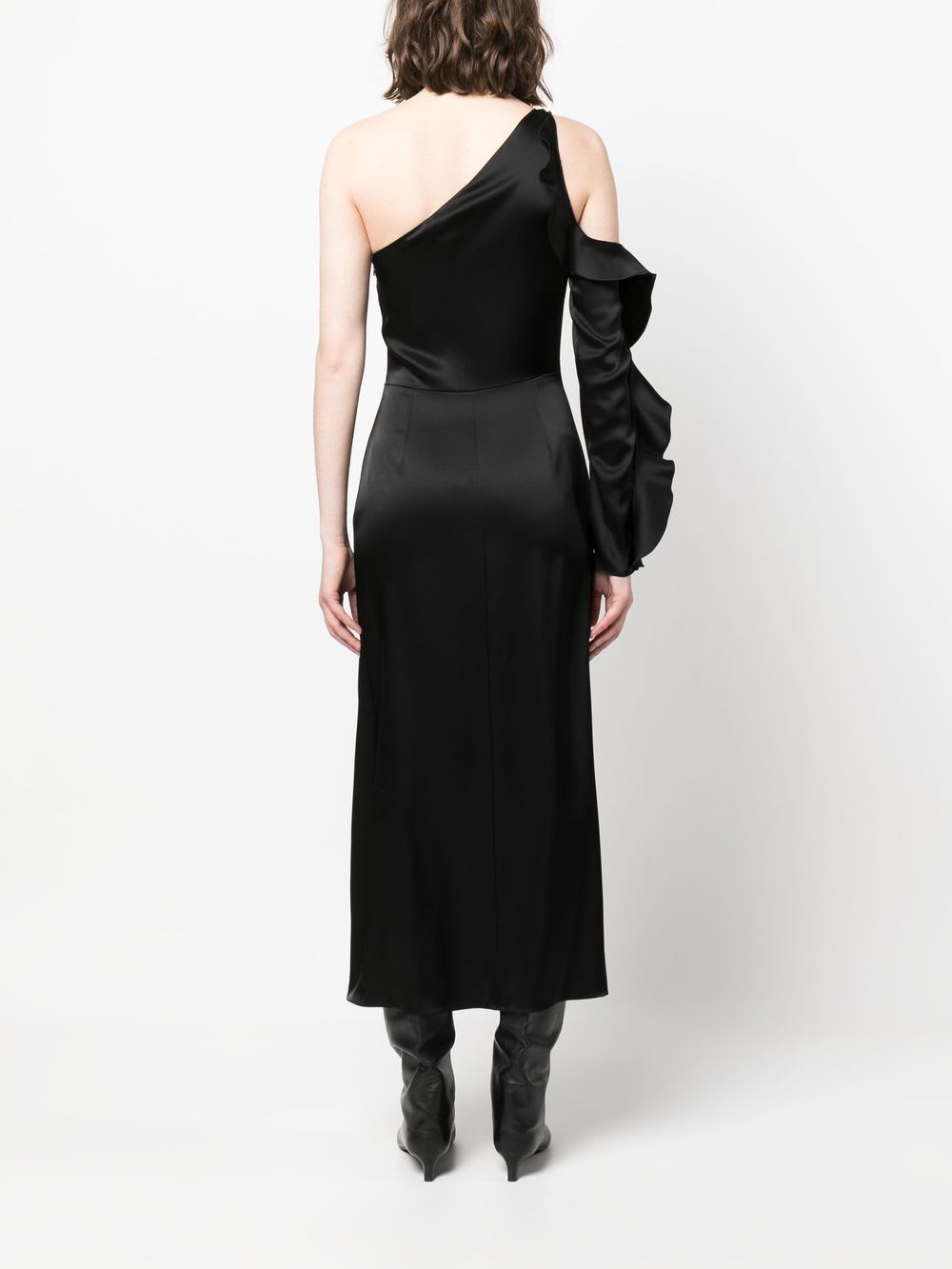 David Koma One Shoulder Midi Dress With Ruffle Detail In Black