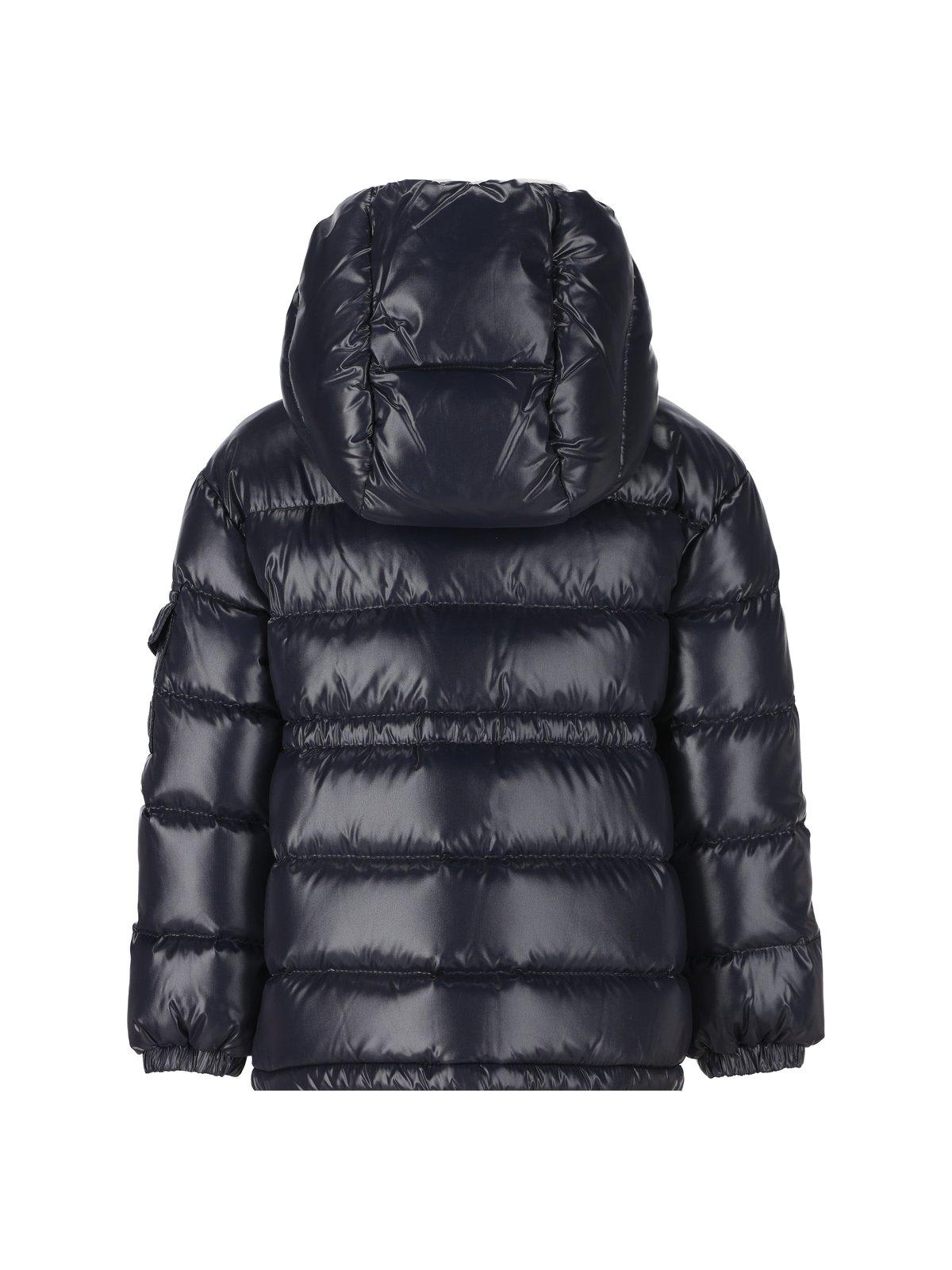 Shop Moncler Logo-patch Hooded Padded Jacket In Navy