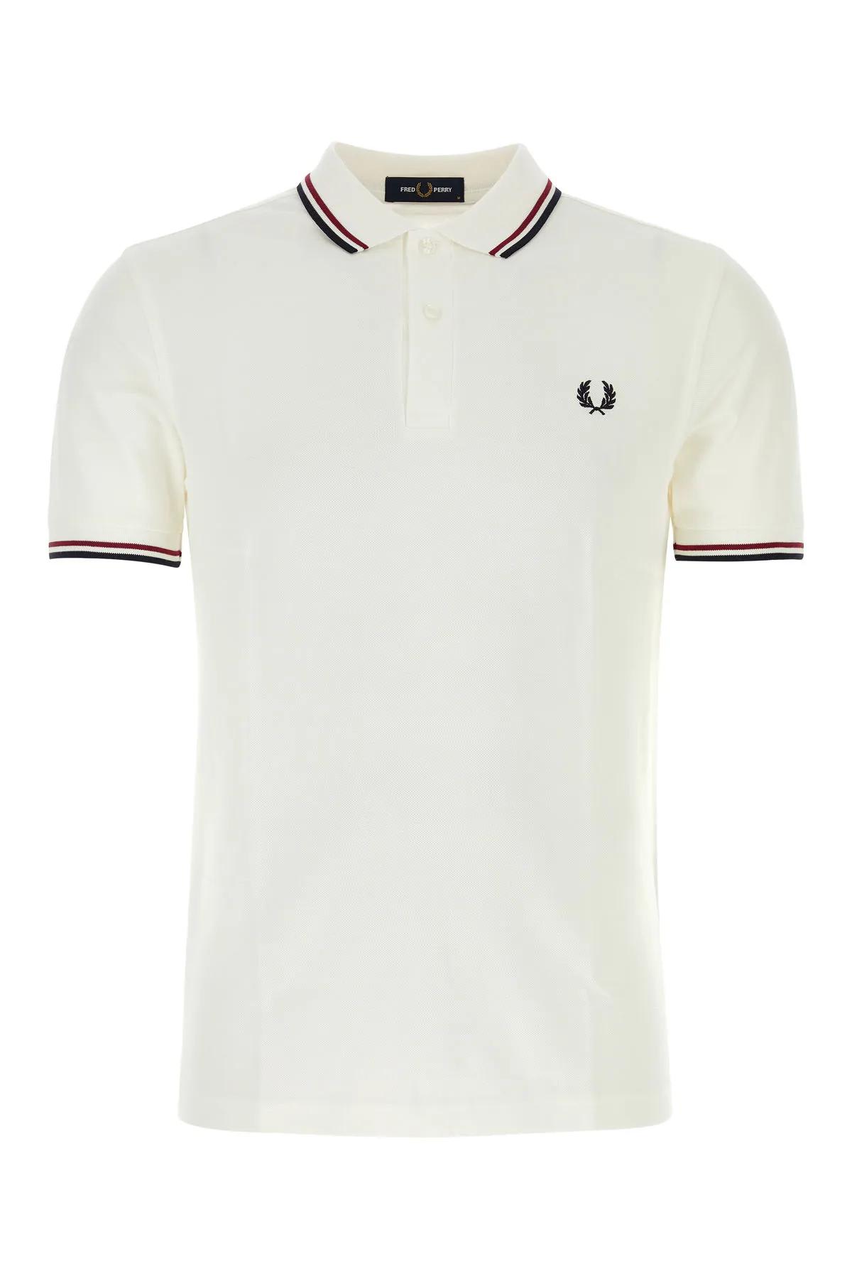 Shop Fred Perry White Piquet Polo Shirt In Snwht/bred/nvy
